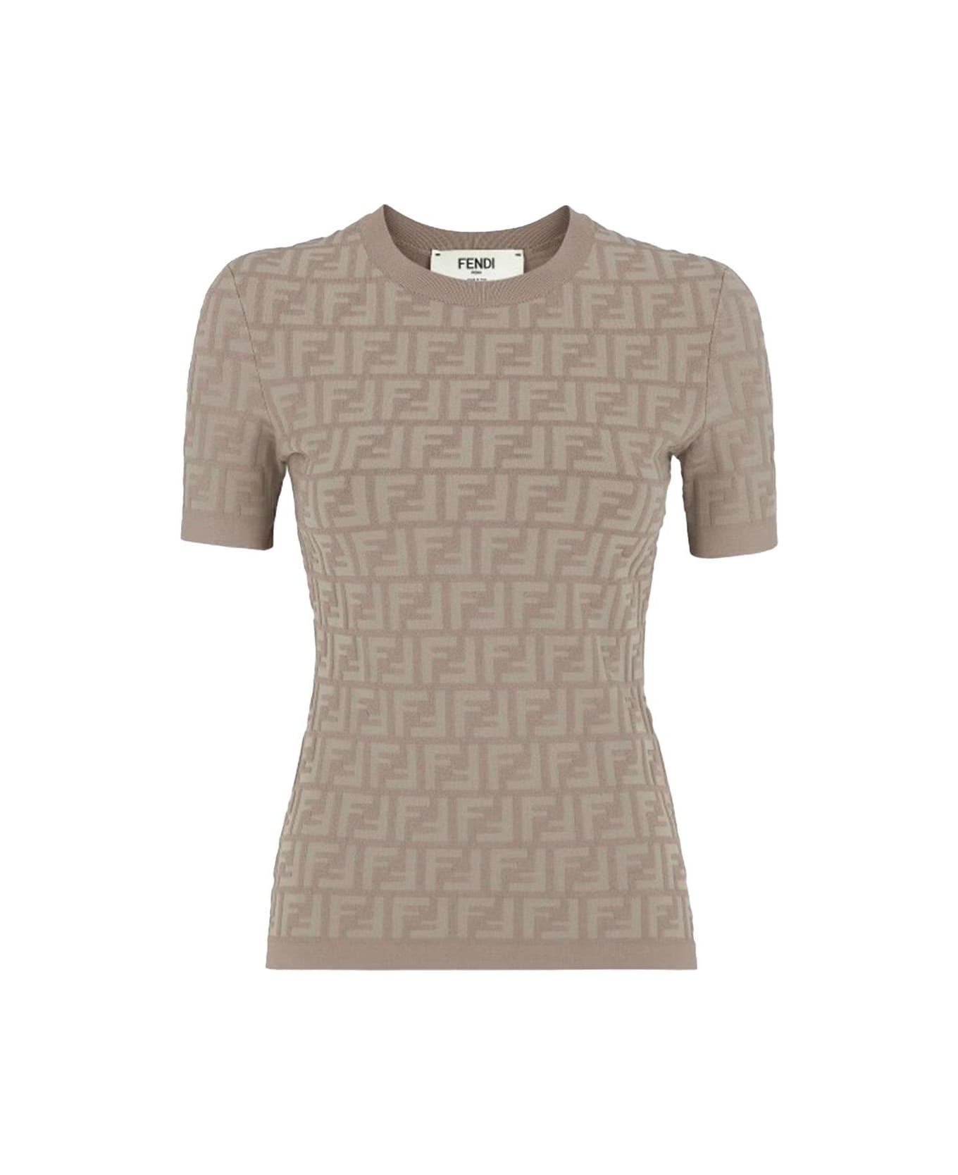 Fendi Viscose T-shirt With All-over Embossed Ff Motif - W Ash