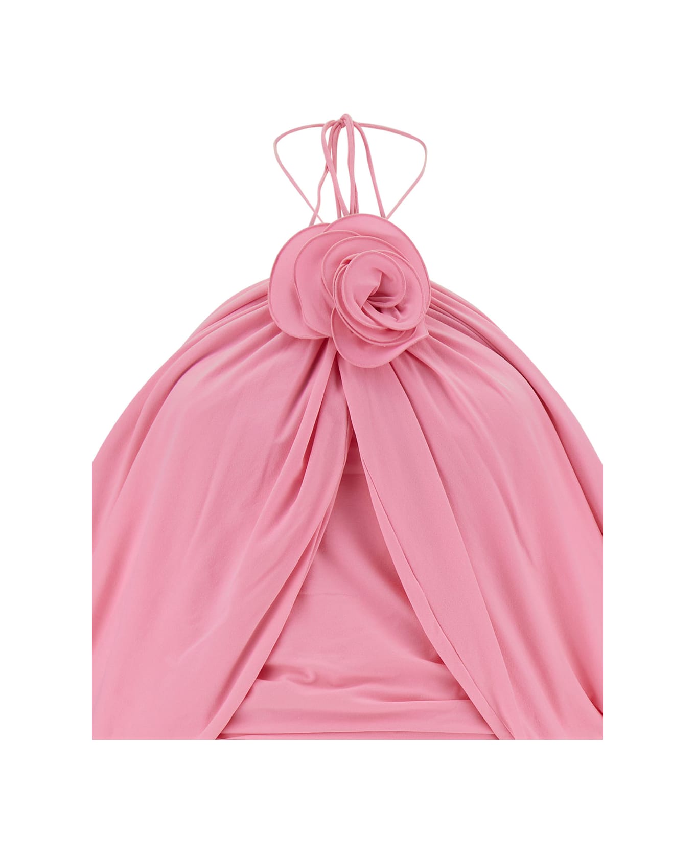 Magda Butrym Mini Pink Dress With Cape And Rose Patch In Stretch Polyamide Woman - Pink