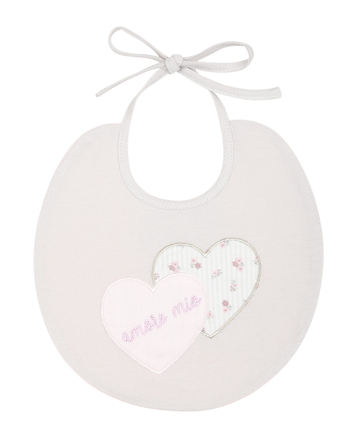 La stupenderia Beige Bib For Baby Girl With Hearts And Writing - Beige