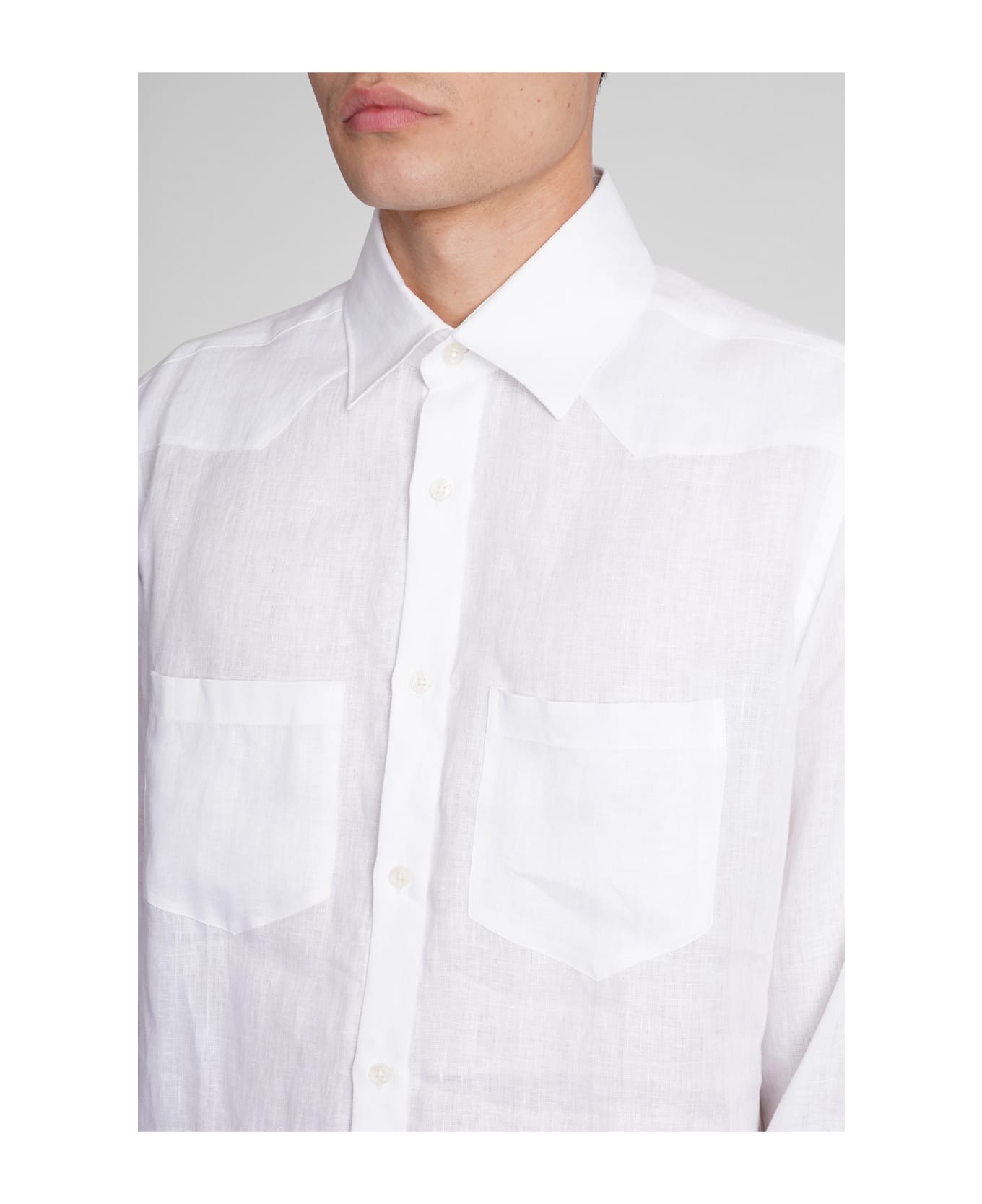 Low Brand Shirt S141 Shirt In White Linen - white シャツ