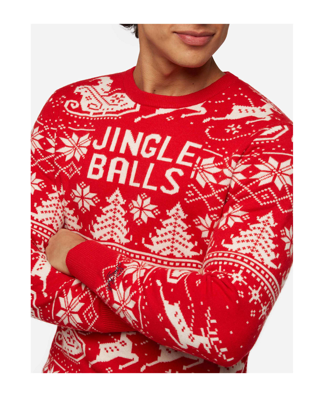 MC2 Saint Barth Fairs Isle Sweater Heron With Jingle Balls Jacquard - RED