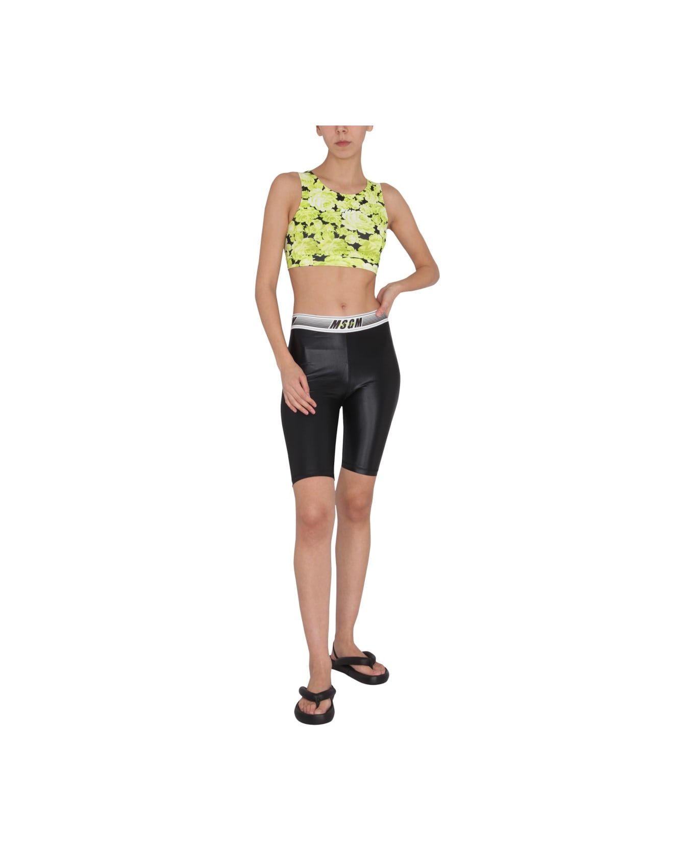 MSGM Floral Print Cropped Top - YELLOW