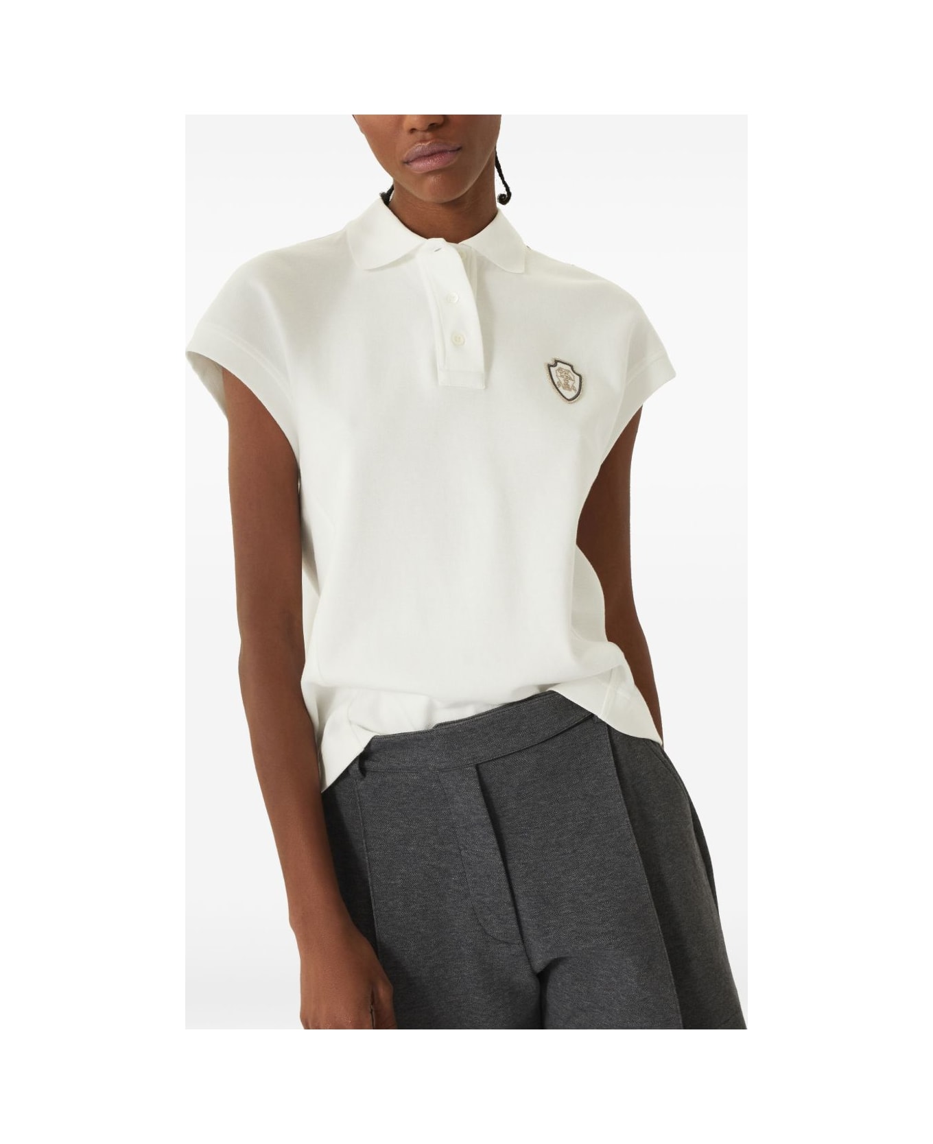 Brunello Cucinelli Logo Cotton Polo Shirt - White