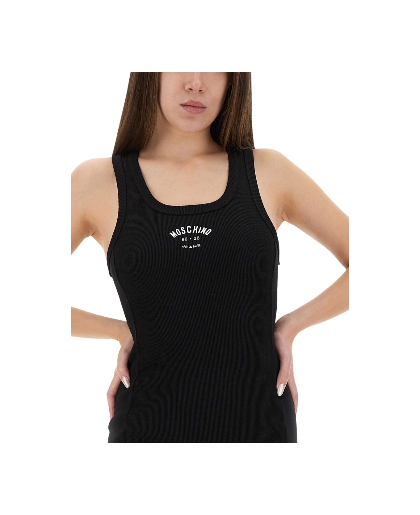 M05CH1N0 Jeans Dress With Logo - BLACK