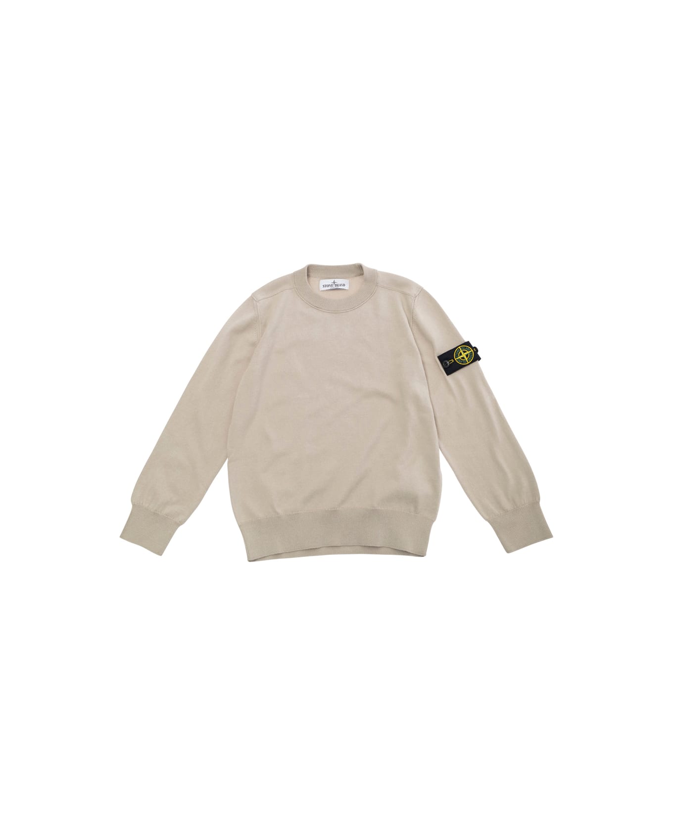 Stone Island Junior Beige T-shirt With Round Neck And Logo Patch On The Sleeve I Cotton Boy - Beige