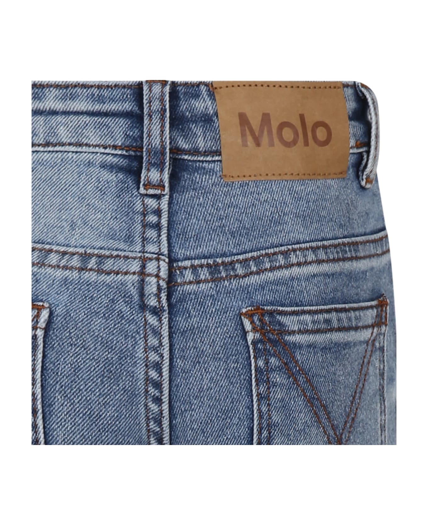 Molo Blue Jeans For Girl With Logo - Denim ボトムス
