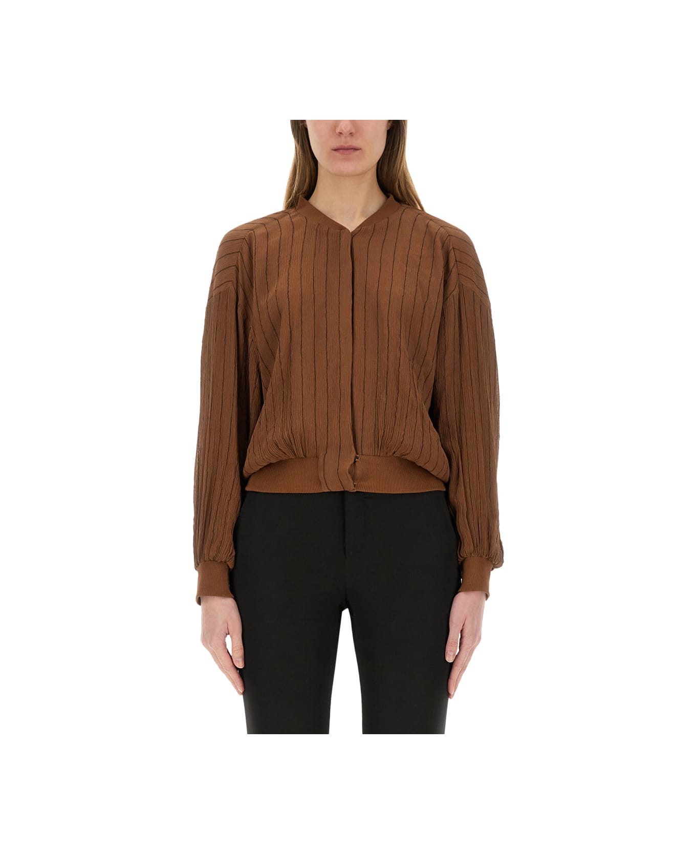 Alysi Silk Bomber Jacket - BROWN