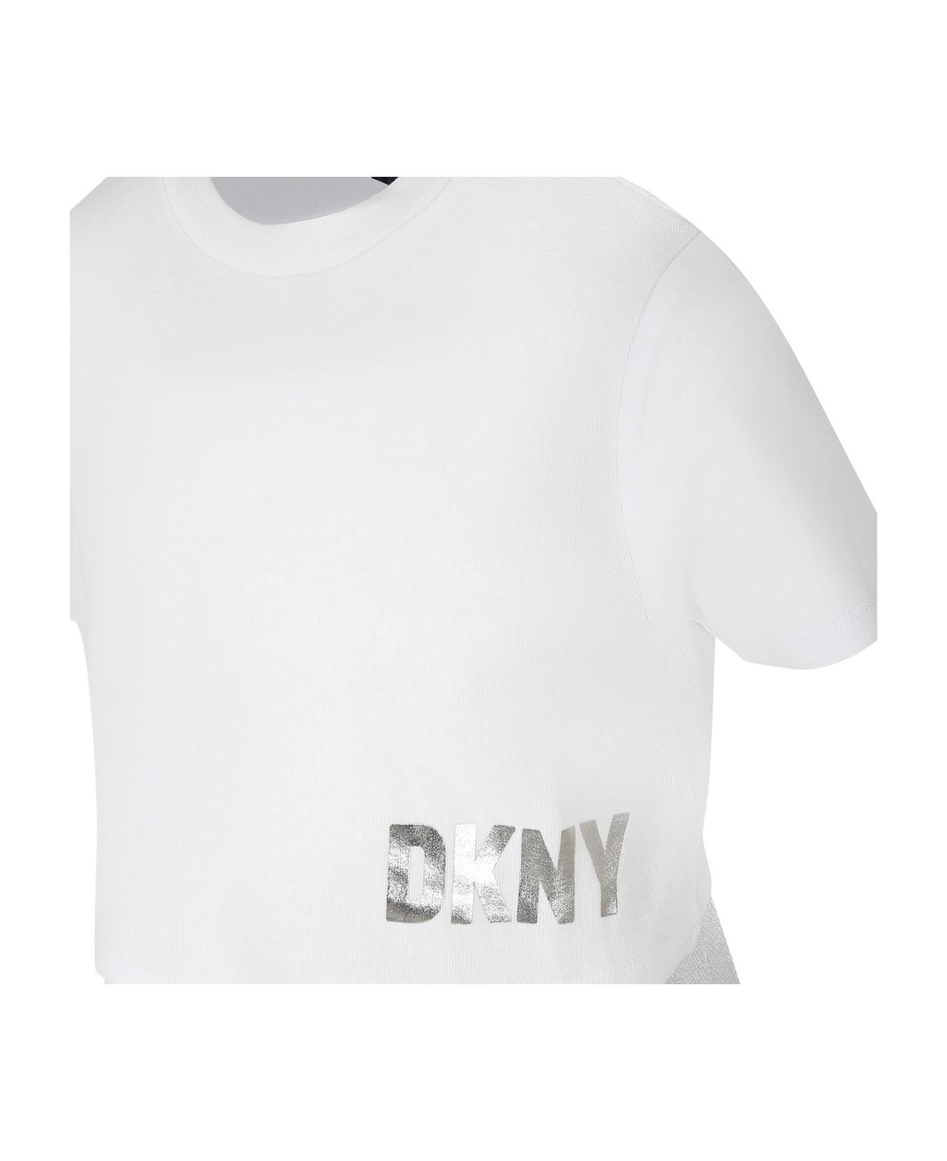 DKNY Casual White Dress For Girl With Logo - Silver