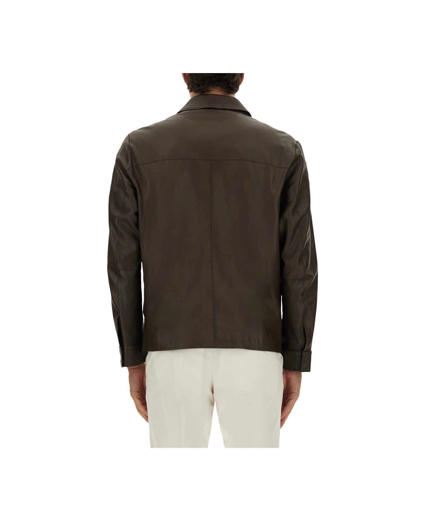 Hugo Boss Leather Jacket - DARK BROWN