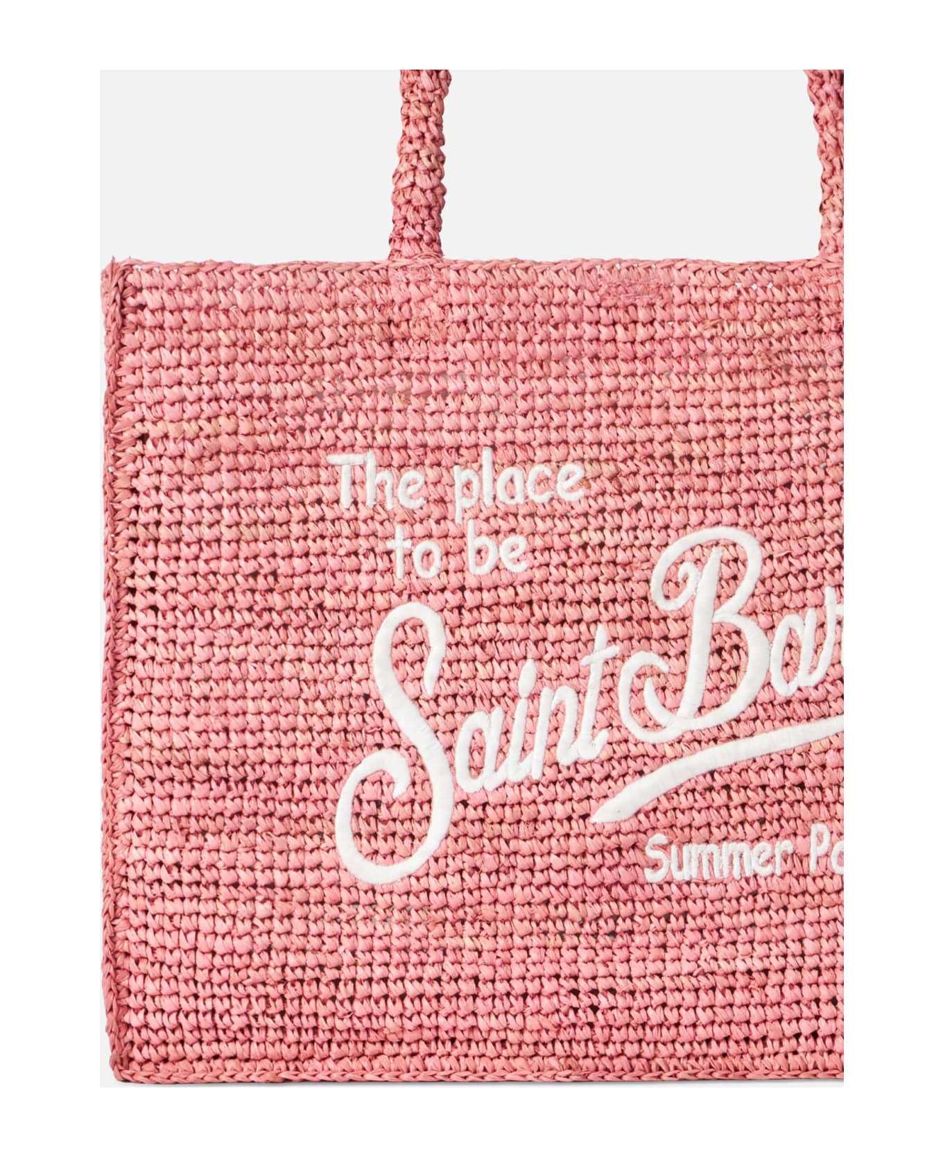 MC2 Saint Barth Vanity Pink Raffia Bag With Saint Barth Embroidery - PINK