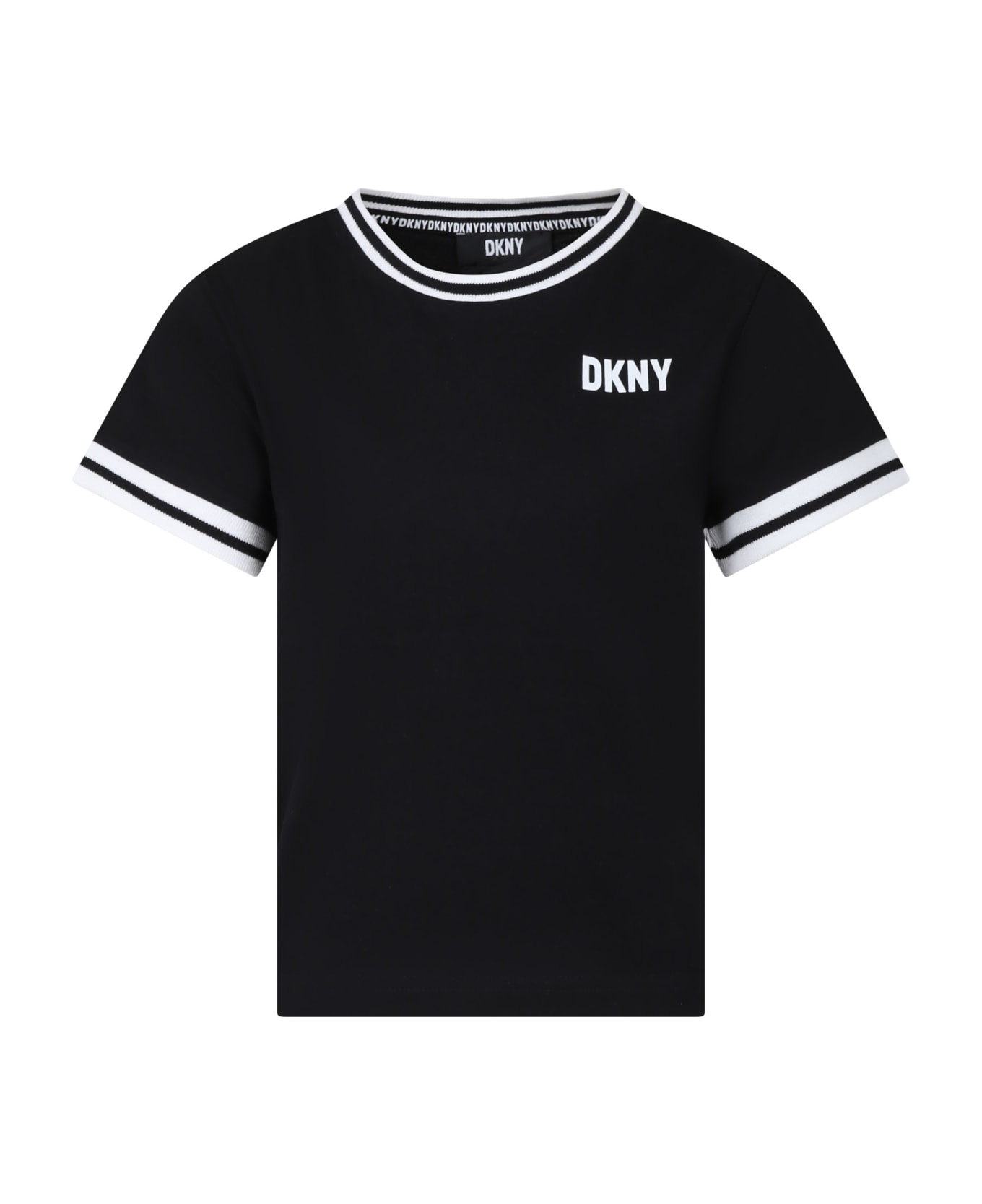 DKNY Black T-shirt For Girl With Logo - B Nero Tシャツ＆ポロシャツ