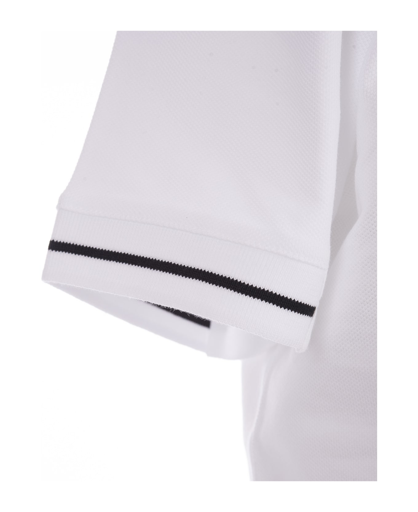 Moncler White Short-sleeved Polo With Embroidered Logo - White