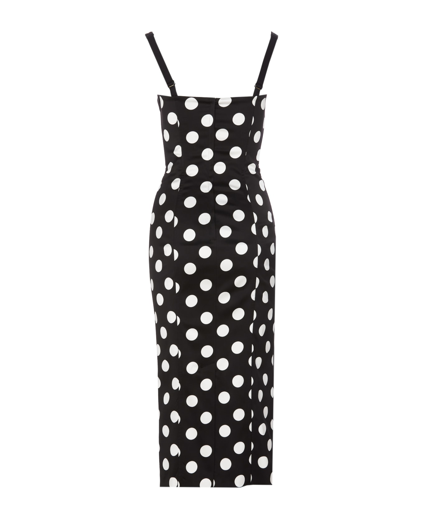 Dolce & Gabbana Polka Dot Print Bustier Midi Dress - Black
