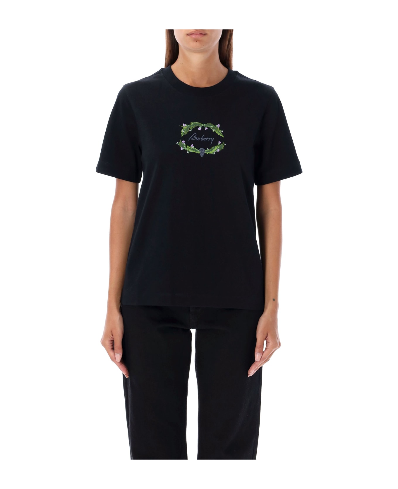 Burberry London Floral Embroidered Logo T-shirt - COAL