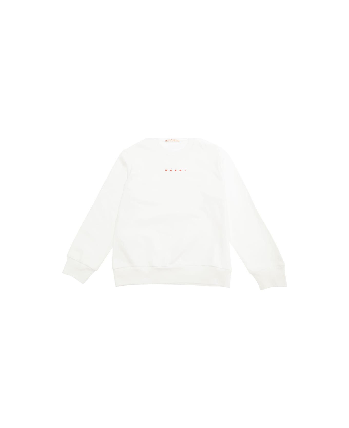 Marni White Crewneck Sweatshirt With Front Logo Print In Cotton Boy - White