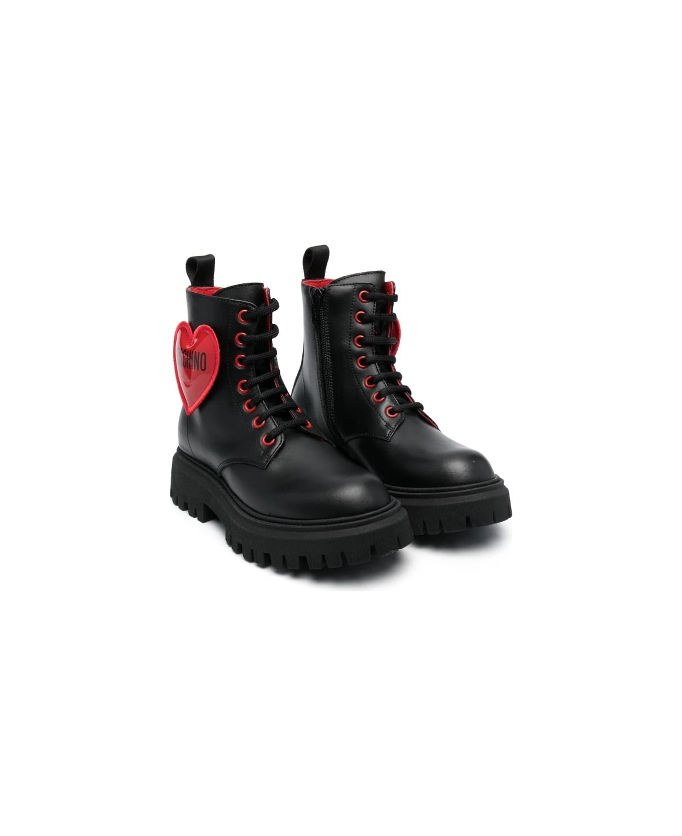 Moschino Combat Boots With Application - Black