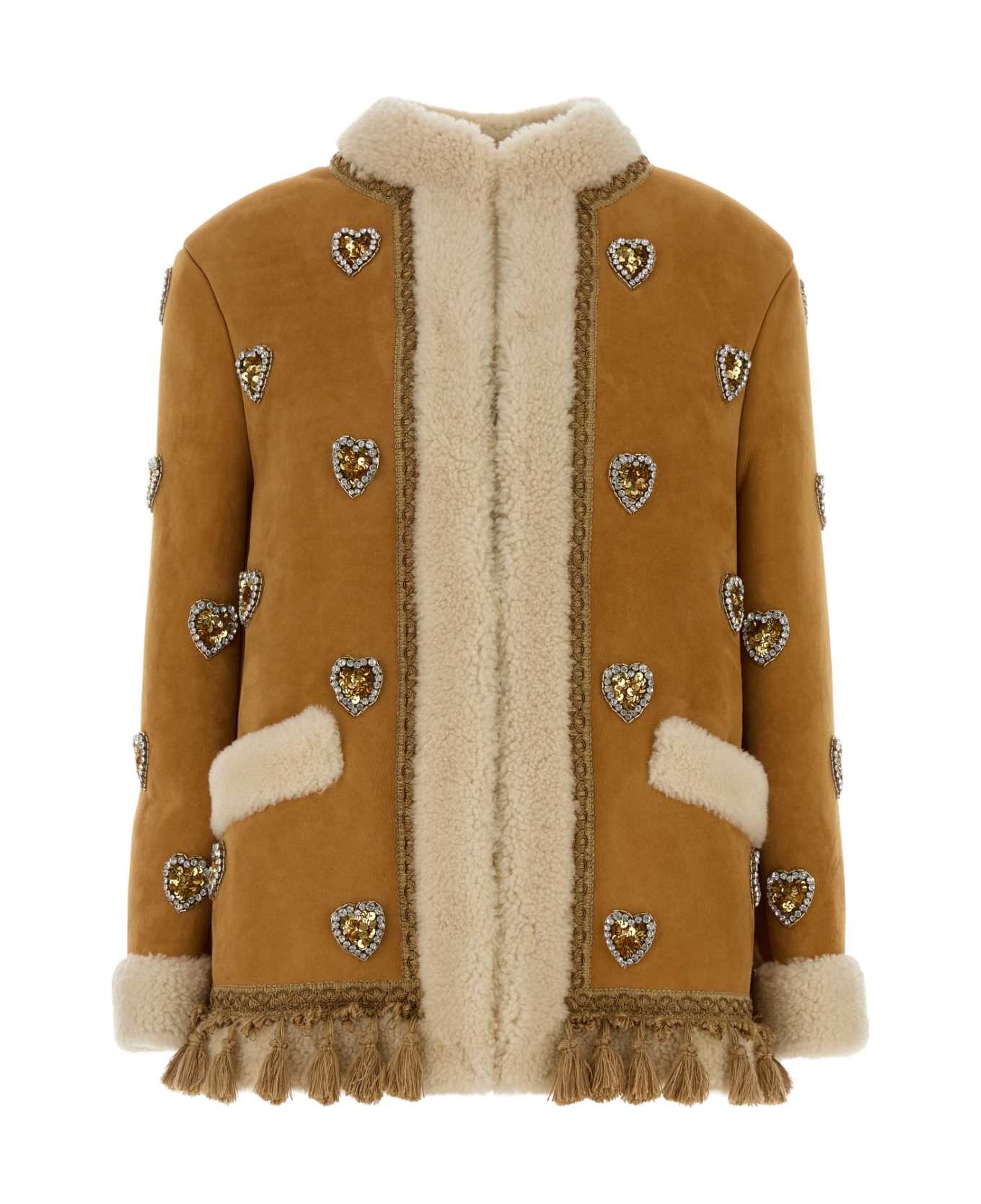 Valentino Garavani Camel Shearling Jacket - BEIGE