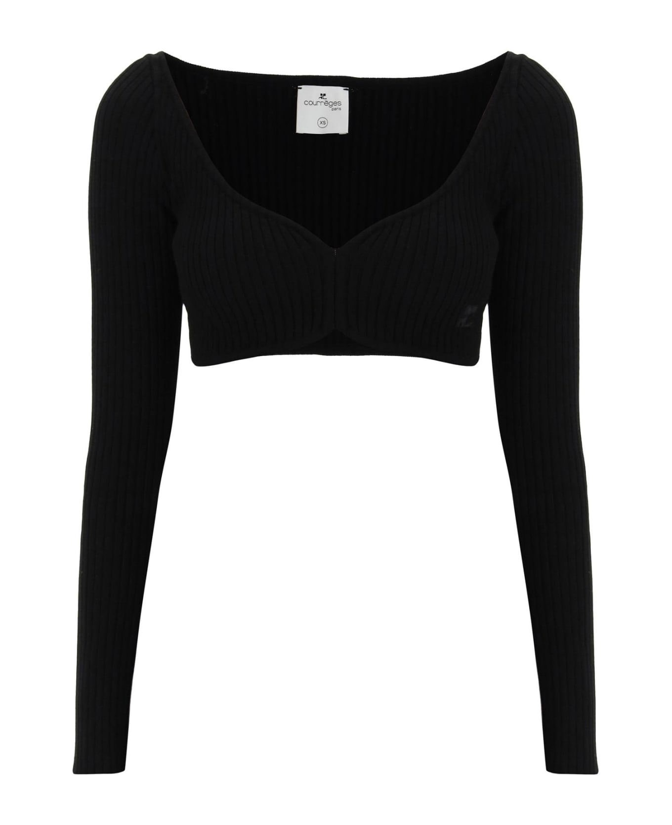 Courrèges Ribbed Cropped Sweater - BLACK (Black) ニットウェア