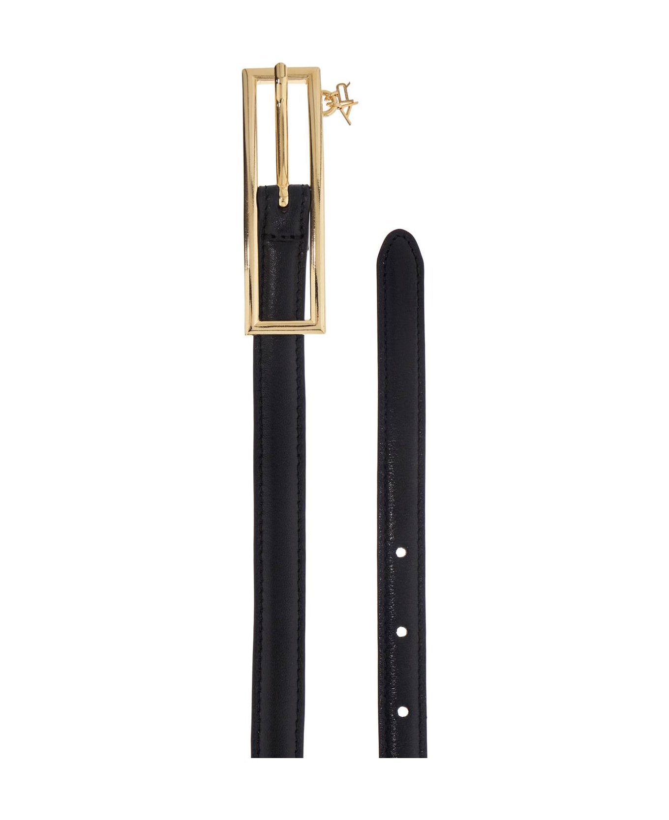 Alessandra Rich Slim Black Leather Belt With Logo Charm And Brass Buckle 1.5 Cm - BLACK (Black)