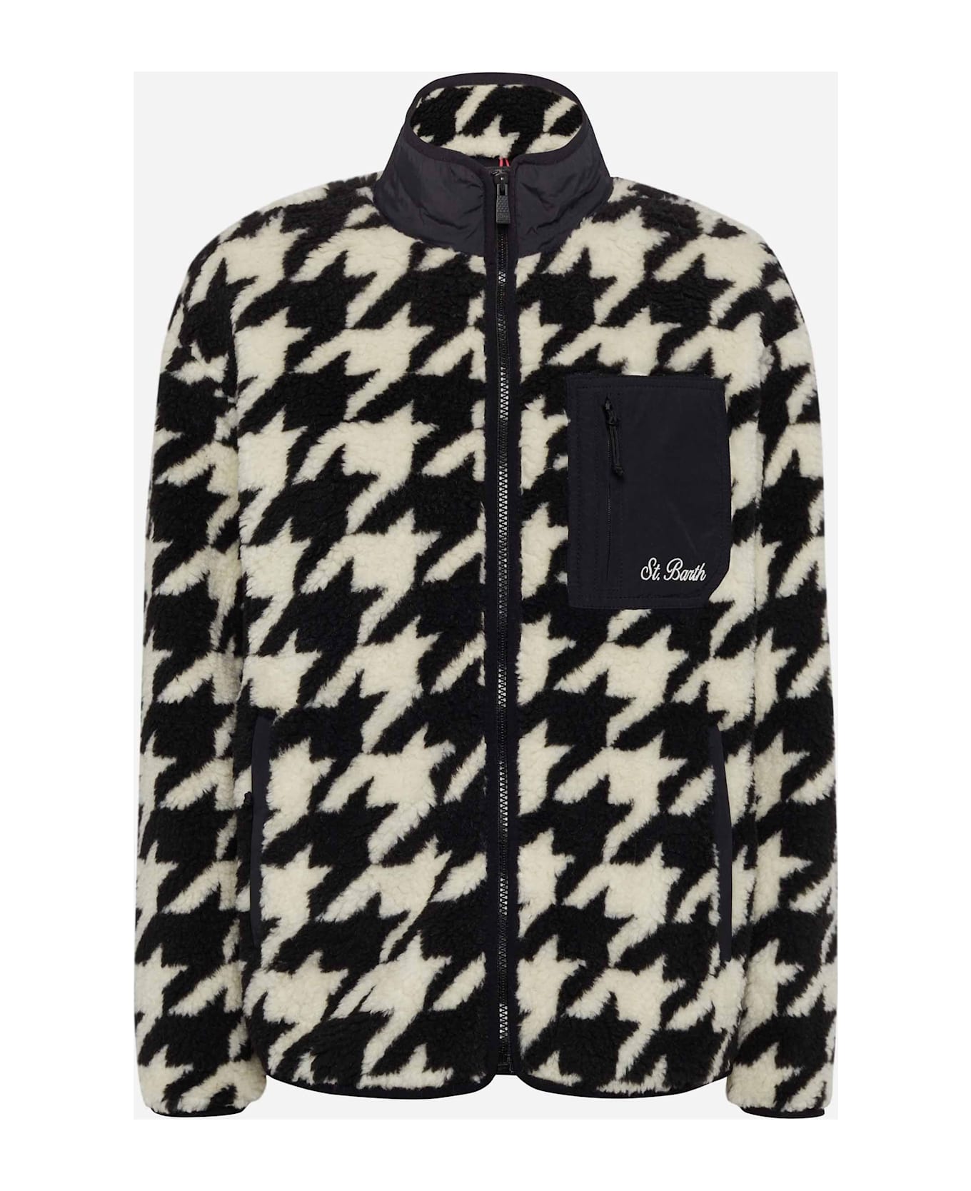 MC2 Saint Barth Teddy-fleece Jacket Keystone With Pied De Poule Print - BLACK