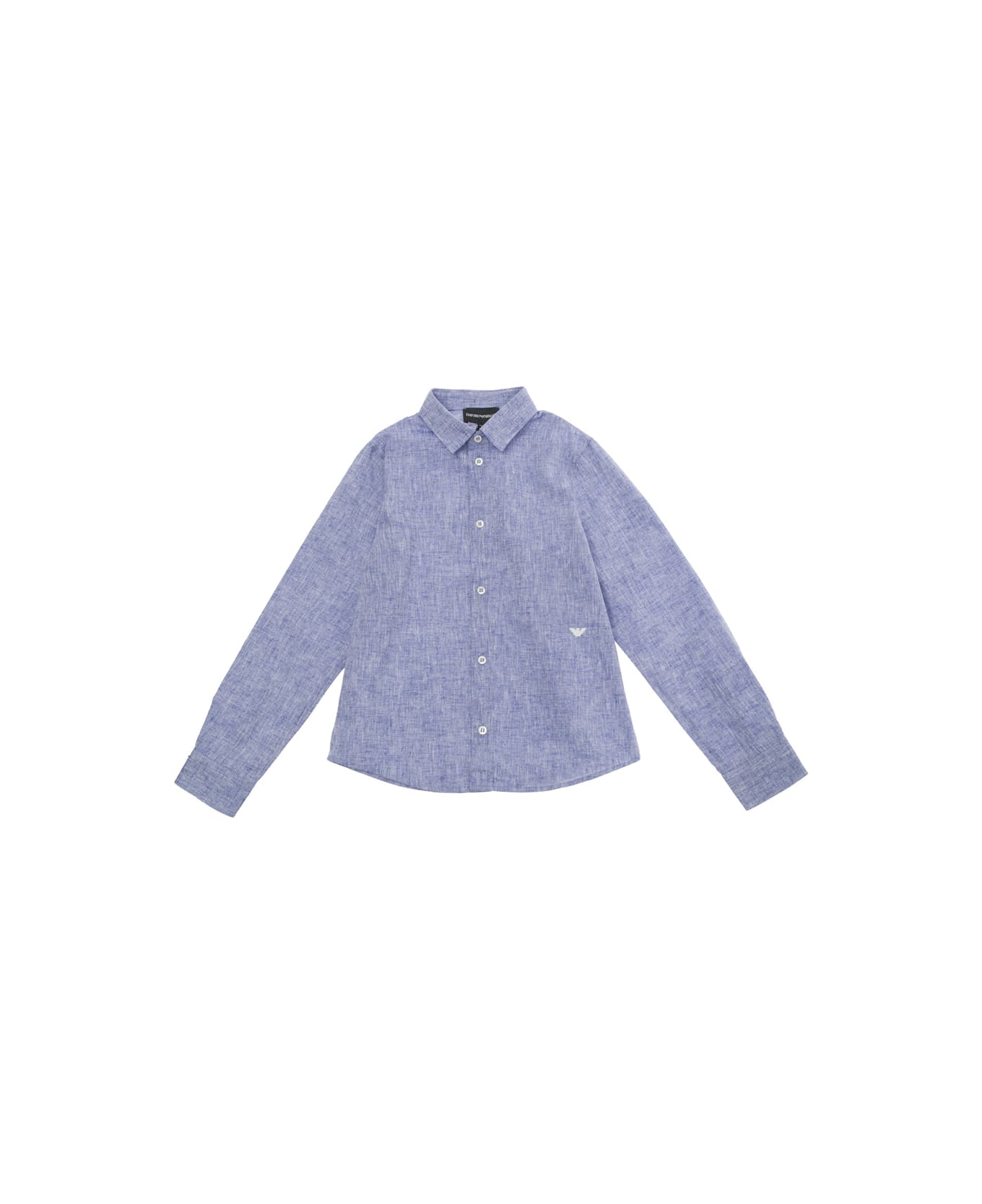 Emporio Armani Light Blue Shirt With Logo Embroidery In Cotton And Linen Boy - Blu シャツ