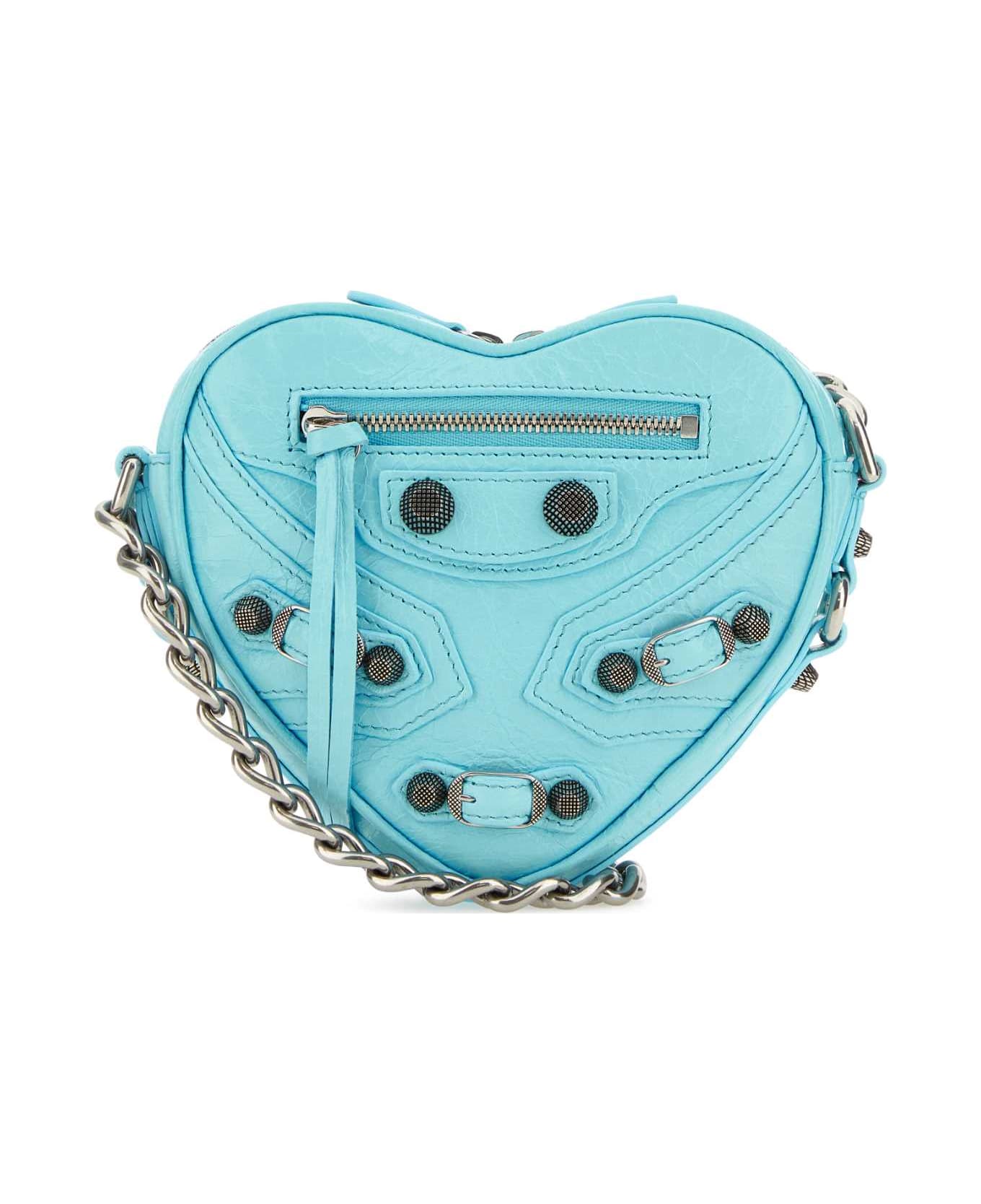 Balenciaga Light Blue Leather Mini Le Cagole Heart Crossbody Bag - SEABLUE