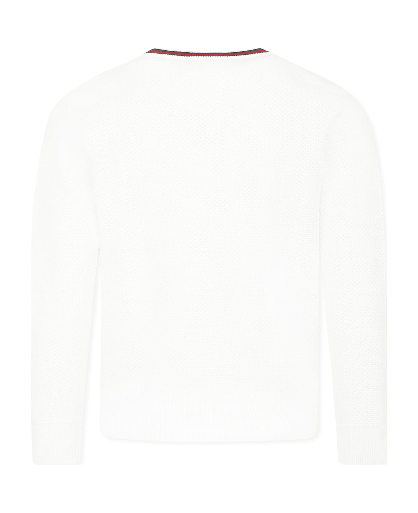 Gucci White Sweater For Kids With Web Detail - White