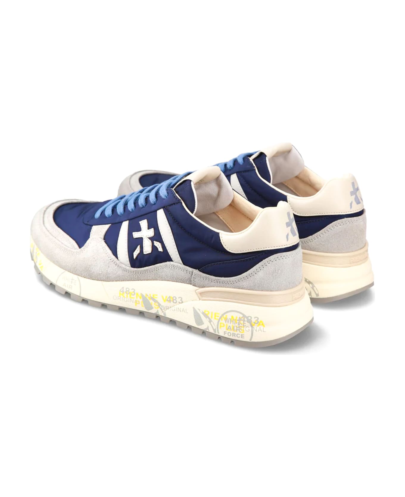 Premiata Landeck Sneakers In Blue Suede And Fabric - Blue/grey