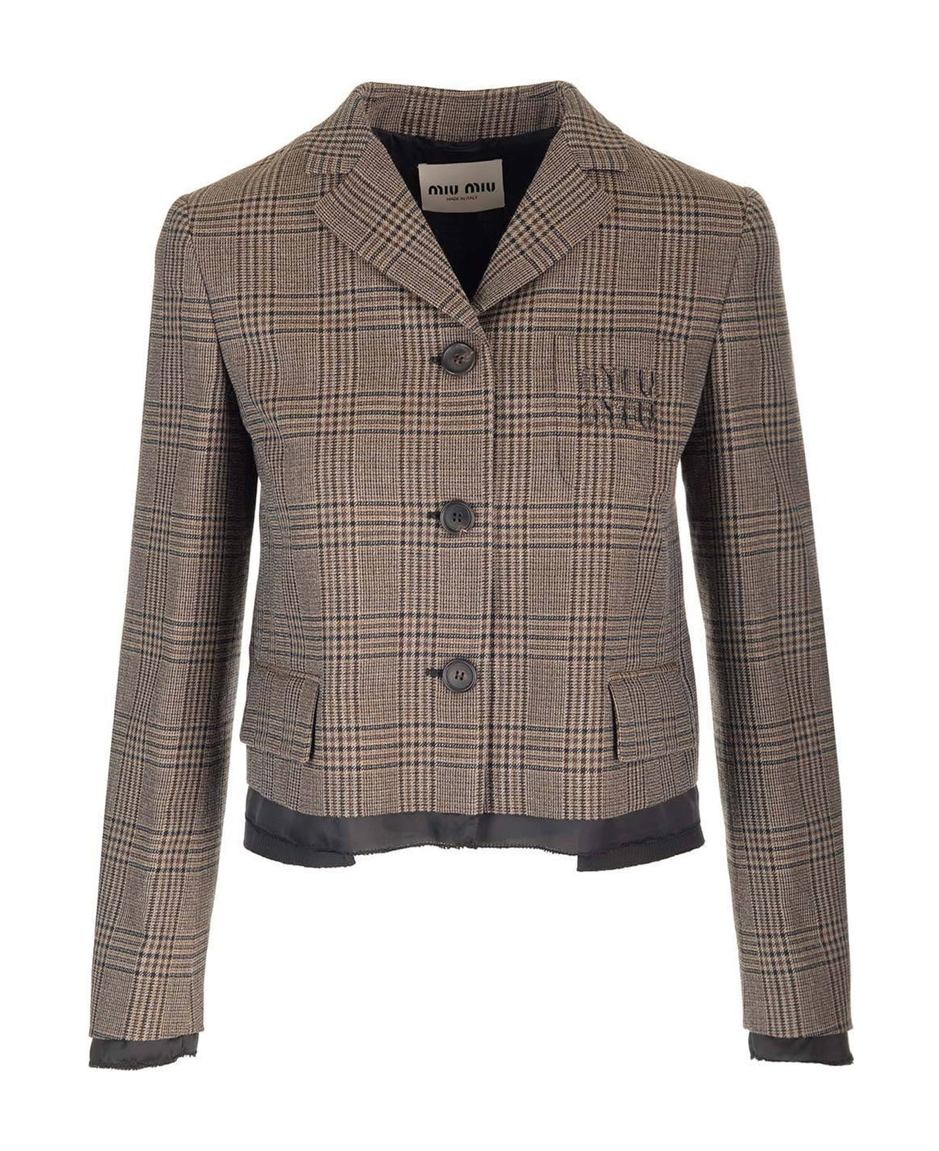 Miu Miu Check-pattern Wool Jacket - Brown