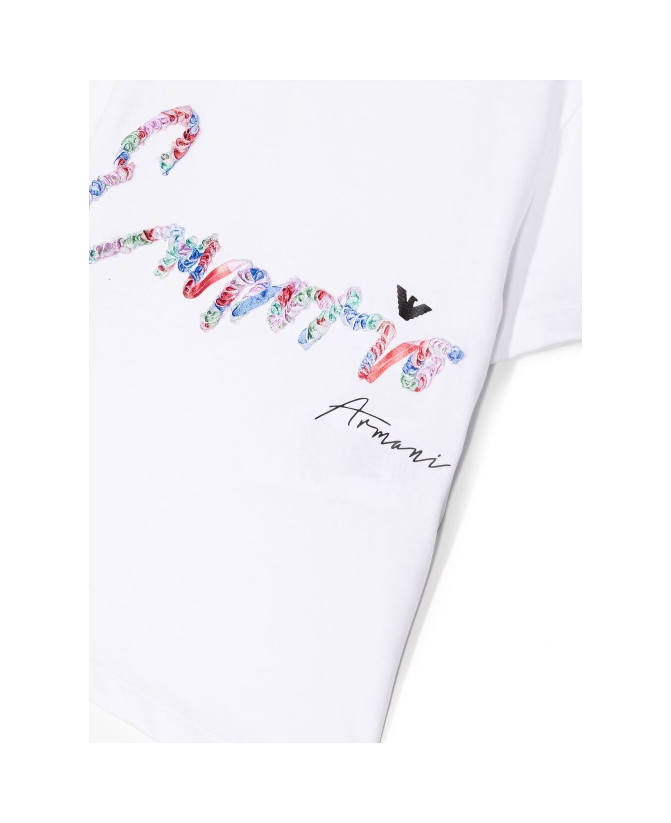 Emporio Armani White Crewneck T-shirt With Logo Lettering Print In Cotton Girl - White