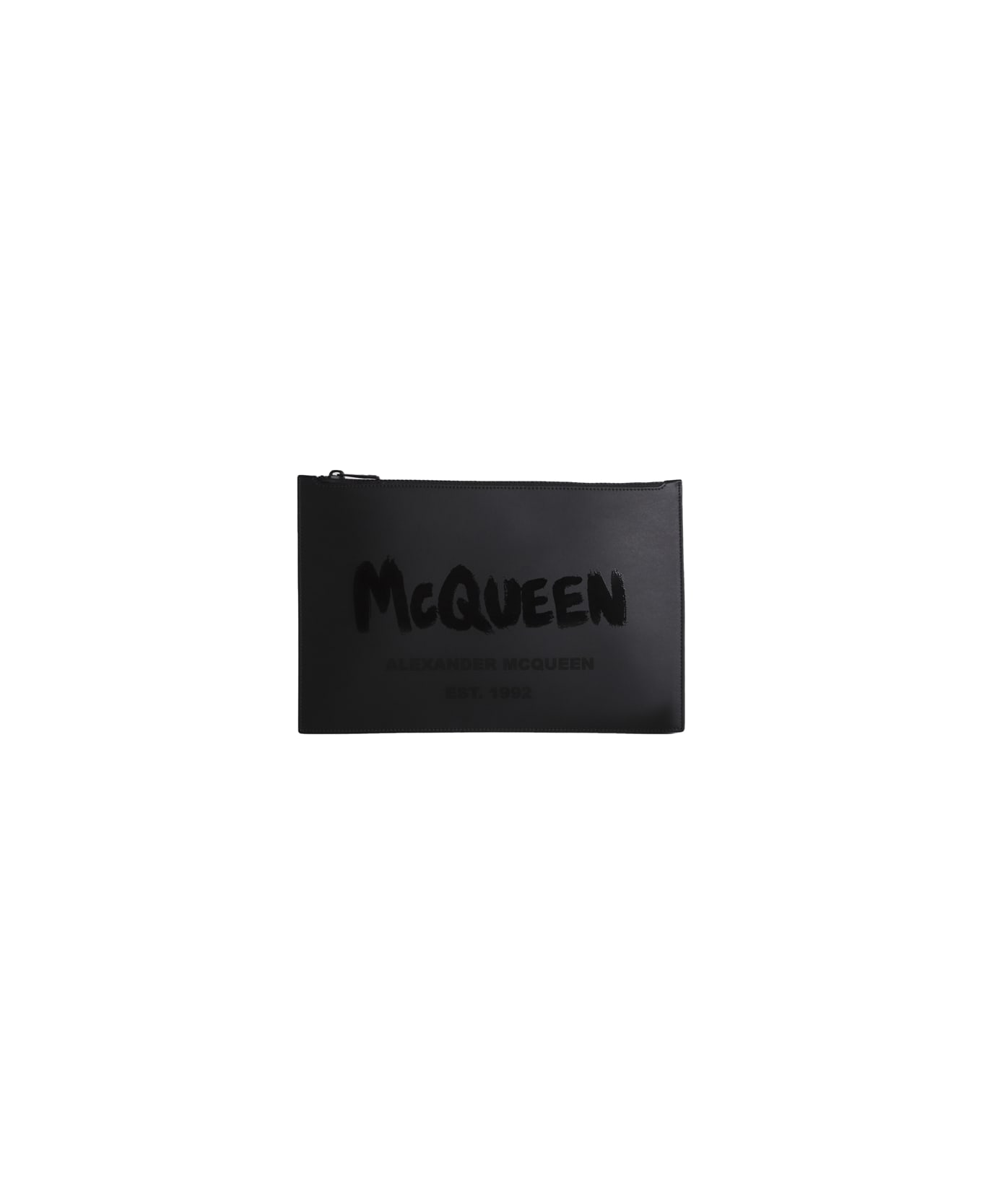 Alexander McQueen Logo Print Leather Clutch - Black