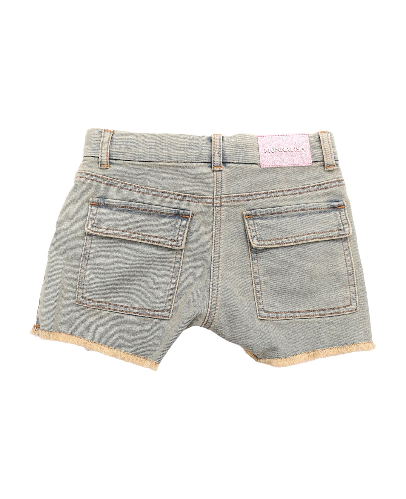Monnalisa Peach Blossom Printed Denim Shorts - GREY