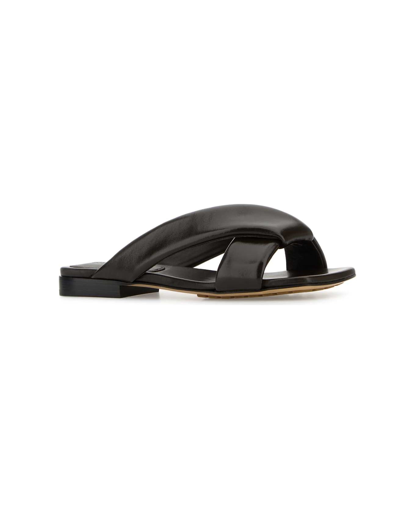 Bottega Veneta Dark Brown Leather Riva Slippers - FONDANT