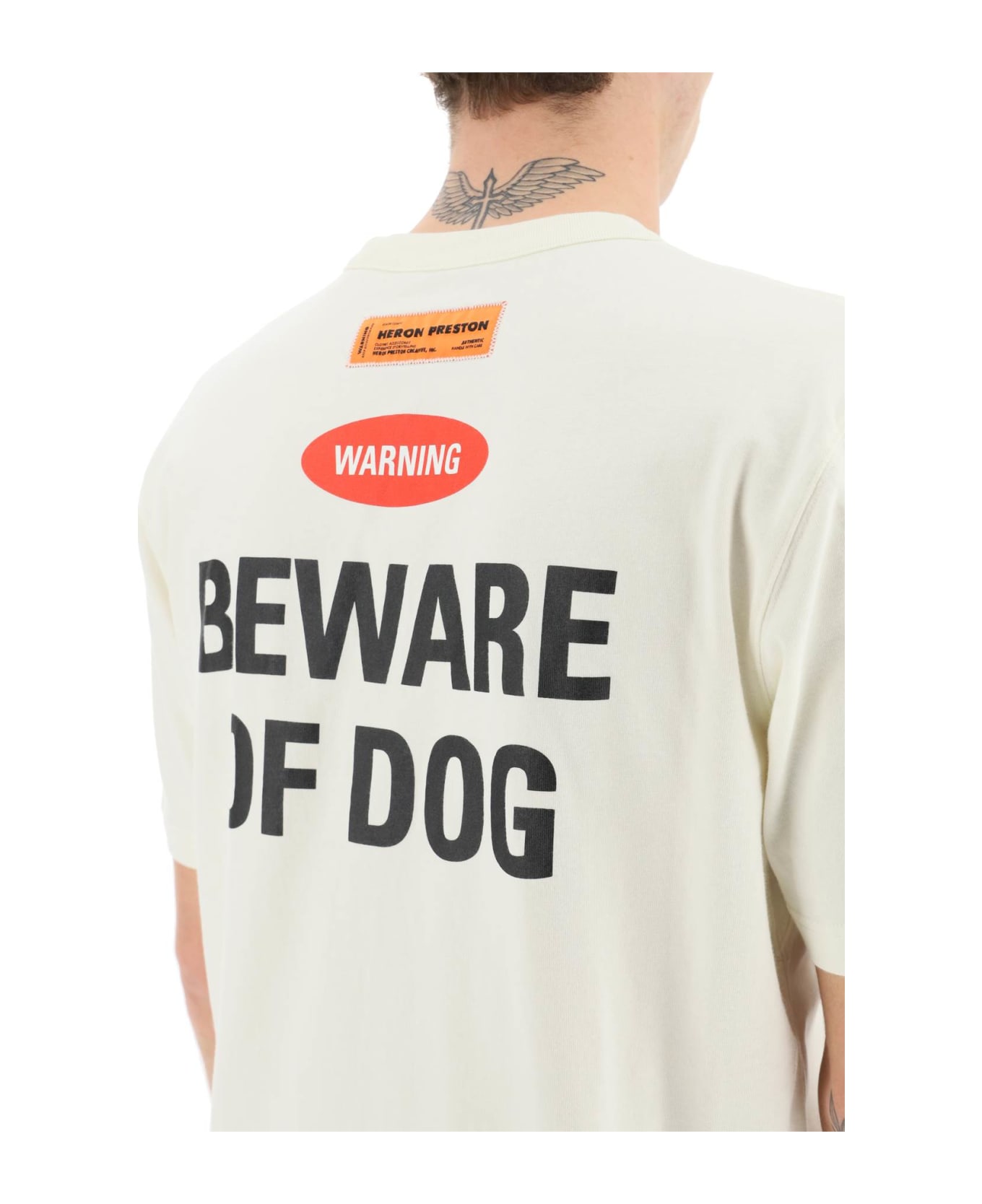 HERON PRESTON Beware Of Dog T-shirt - White Blue シャツ