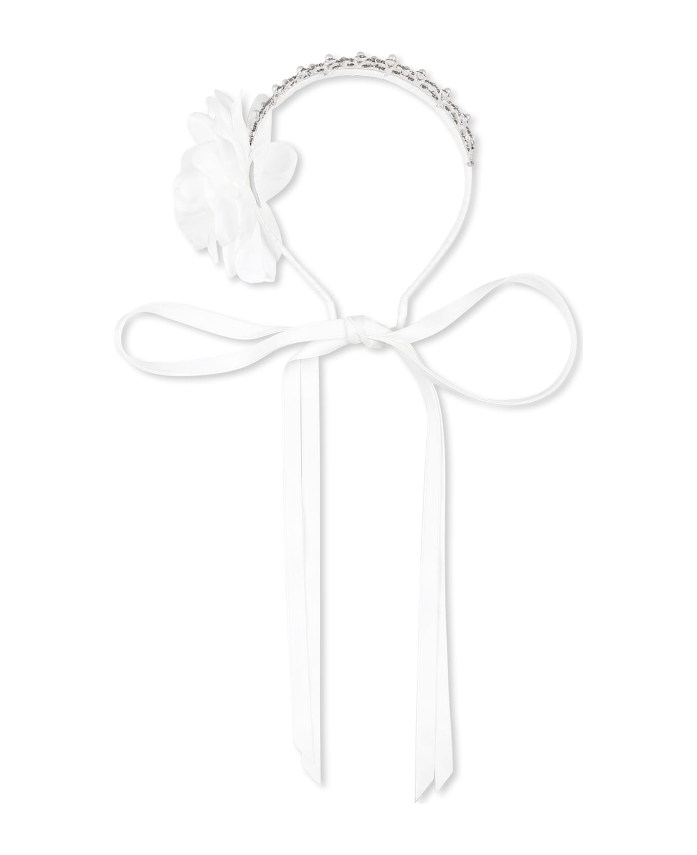 Monnalisa White Headband For Girl With Pearls - White