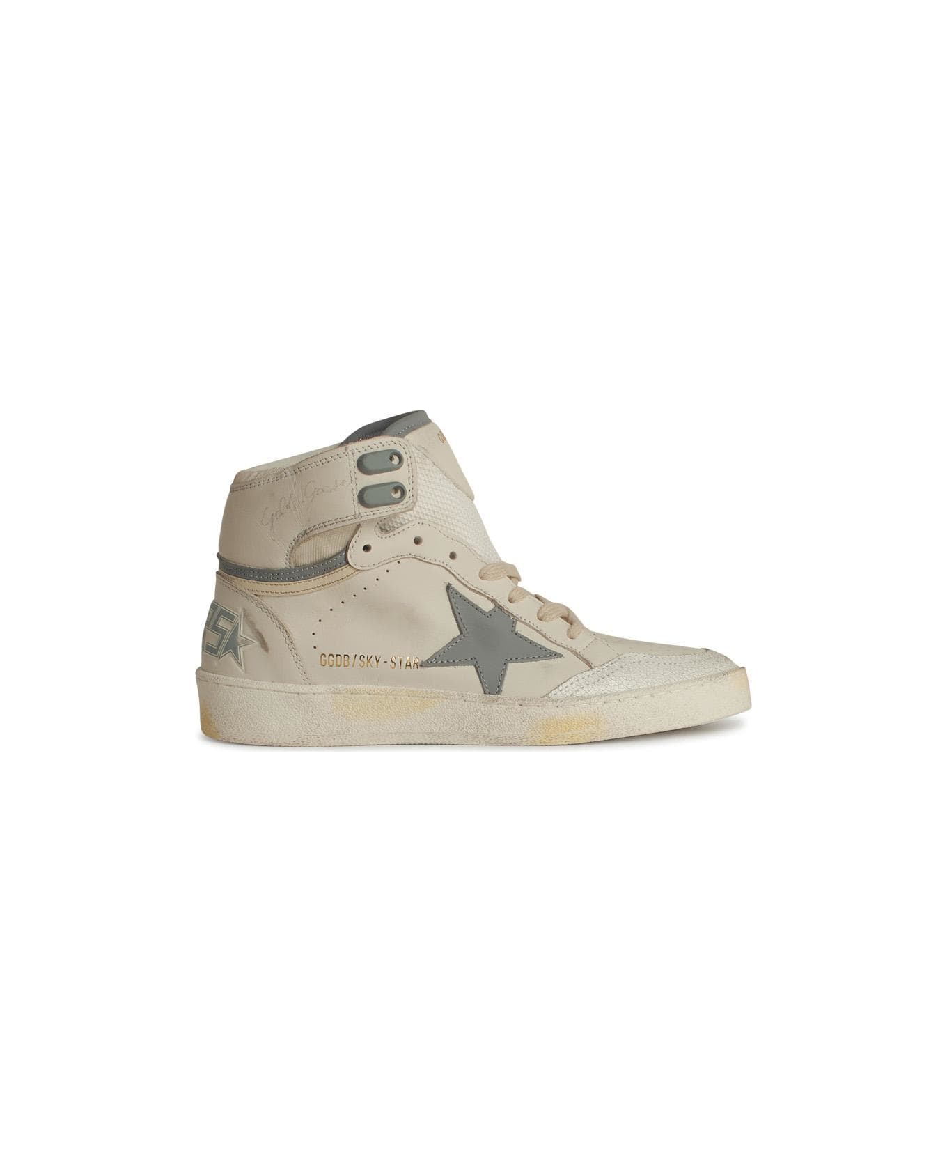 Golden Goose 
sky Star
 White Leather Sneakers - WHITE/SILVER BLUE/BEIGE