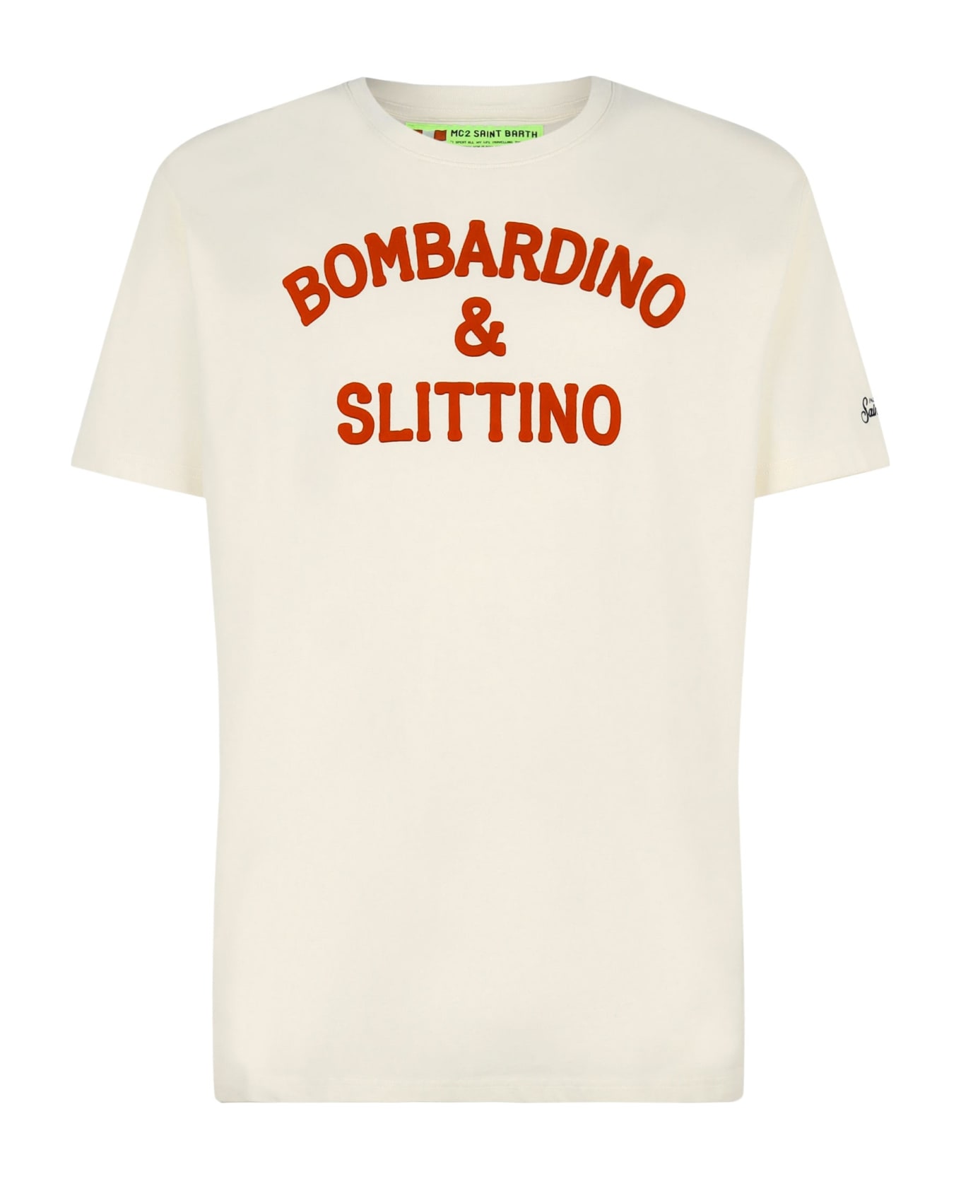 MC2 Saint Barth White T-shirt Man Red Bombardino & Slittino Print - WHITE