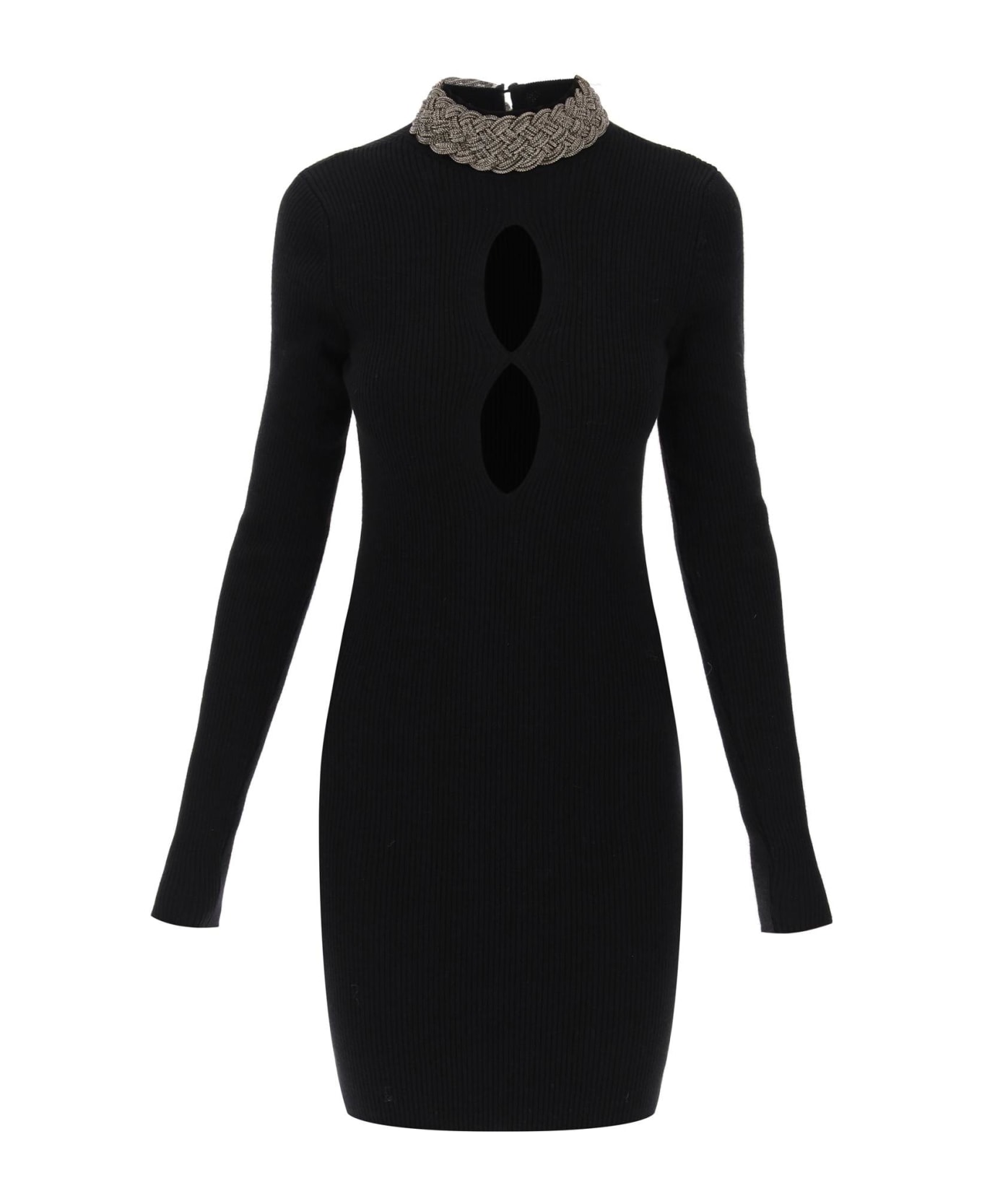 Giuseppe di Morabito Knitted Mini Dress With Jewel Collar - BLACK (Black)