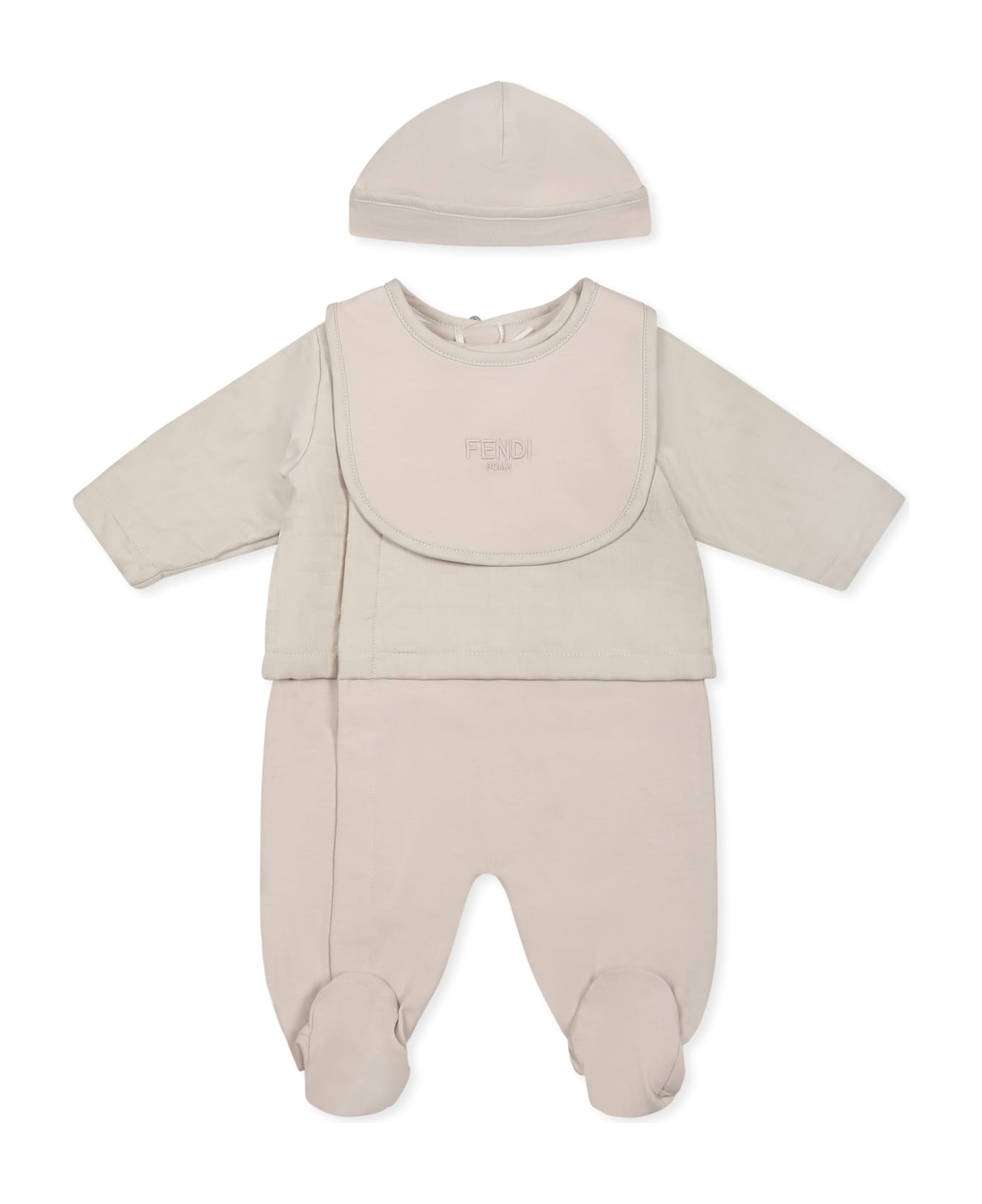 Fendi Beige Babygrow Set For Babykids With Ff - Beige