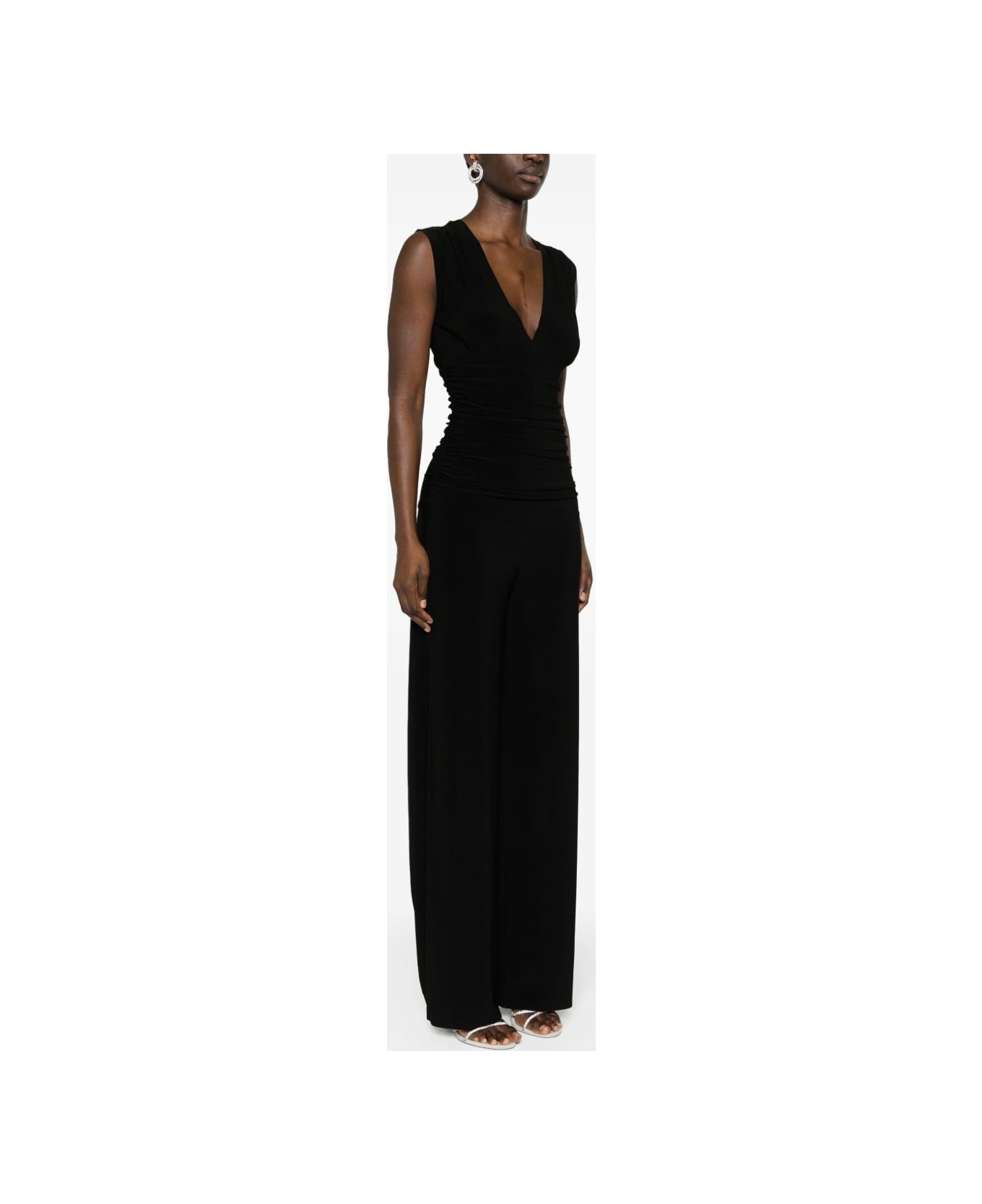 Norma Kamali Ruffled Plunge Jumpsuit - Black