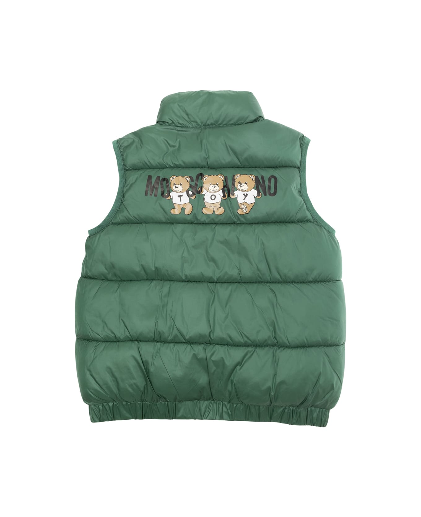 Moschino Green Vest With Zip Closure And Logo Print In Padded Tech Fabric Boy - Green