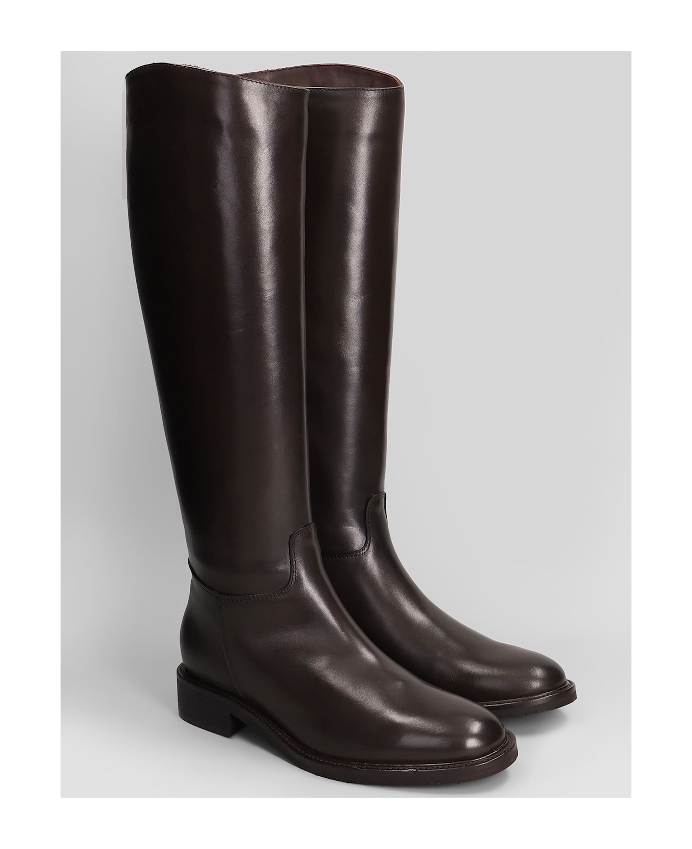 Julie Dee Low Heels Boots In Dark Brown Leather - dark brown