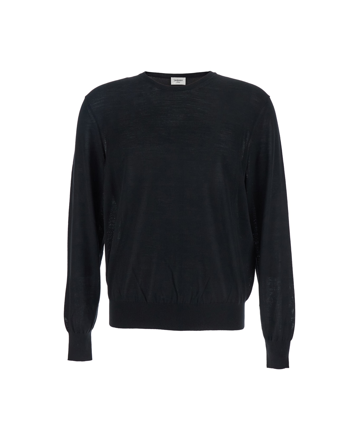 Saint Laurent Black Crewneck Sweater With Cassandre In Cashmere Man - Black