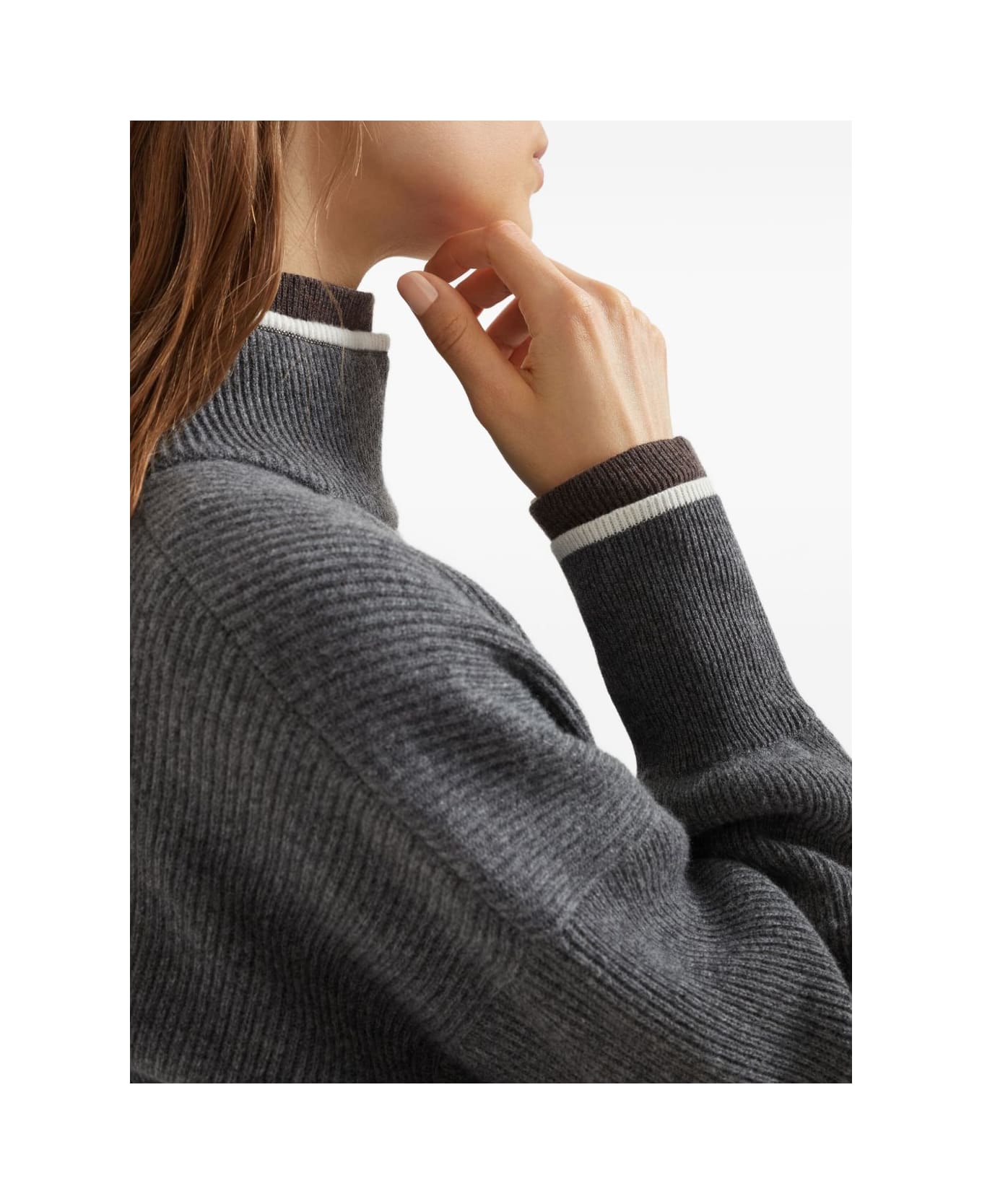 Brunello Cucinelli Dark Gray Ribbed Knit Suit - Grey