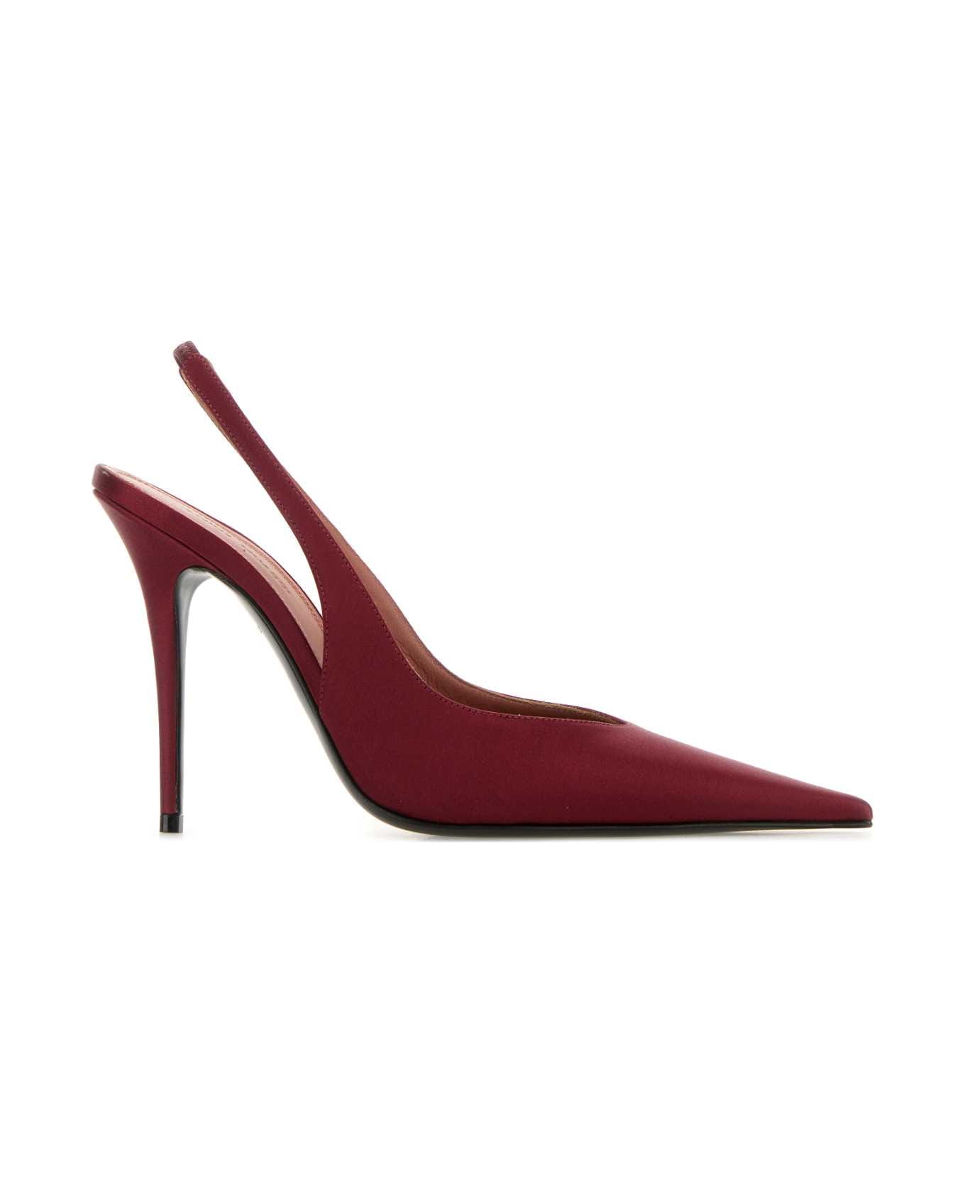 Amina Muaddi Red Satin Anok Pumps - WINE105MMSMHEEL