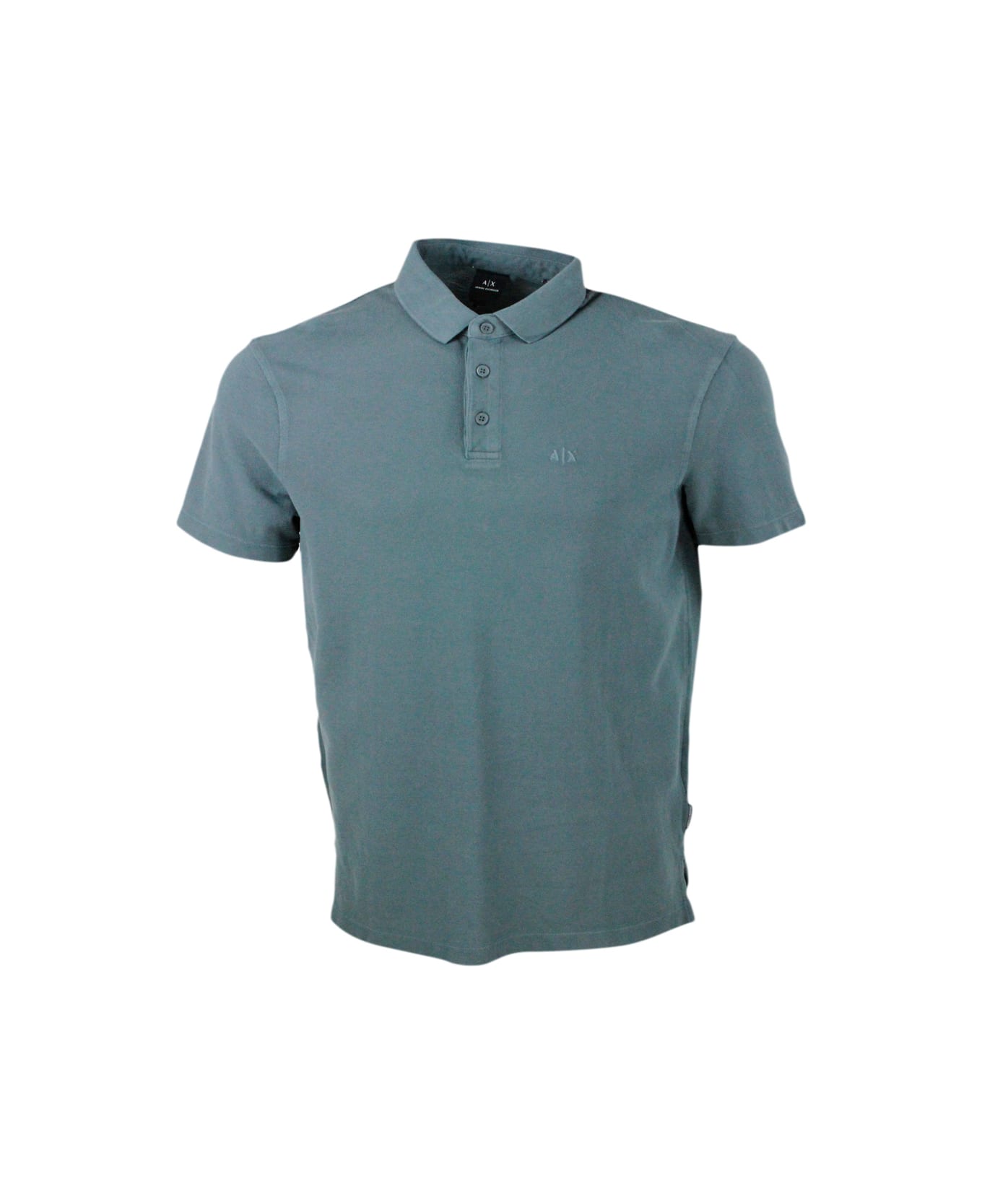 Armani Collezioni 3-button Short-sleeved Pique Cotton Polo Shirt With Logo Embroidered On The Chest - Military
