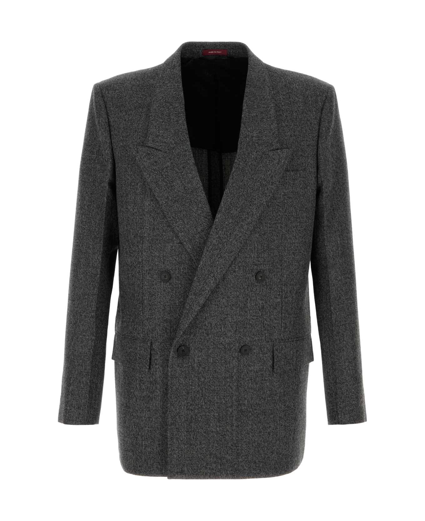 Gucci Melange Charcoal Wool Blazer - BLACKWHITE