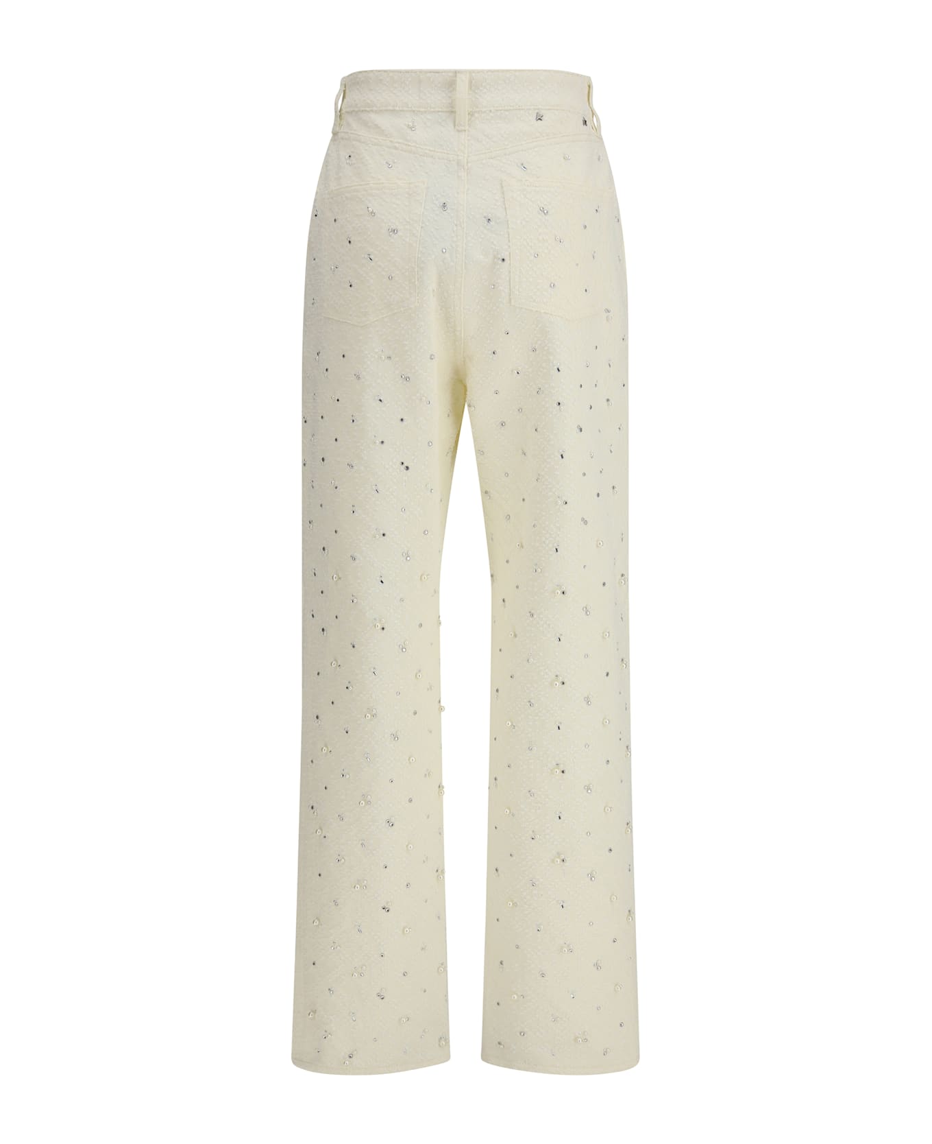 Golden Goose White Denim Pearl And Crystal Embroidered Pants