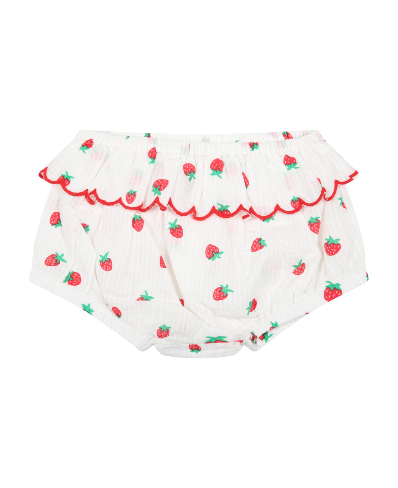 Stella McCartney Kids White Suit For Baby Girl With Red Strawberries - Bianco