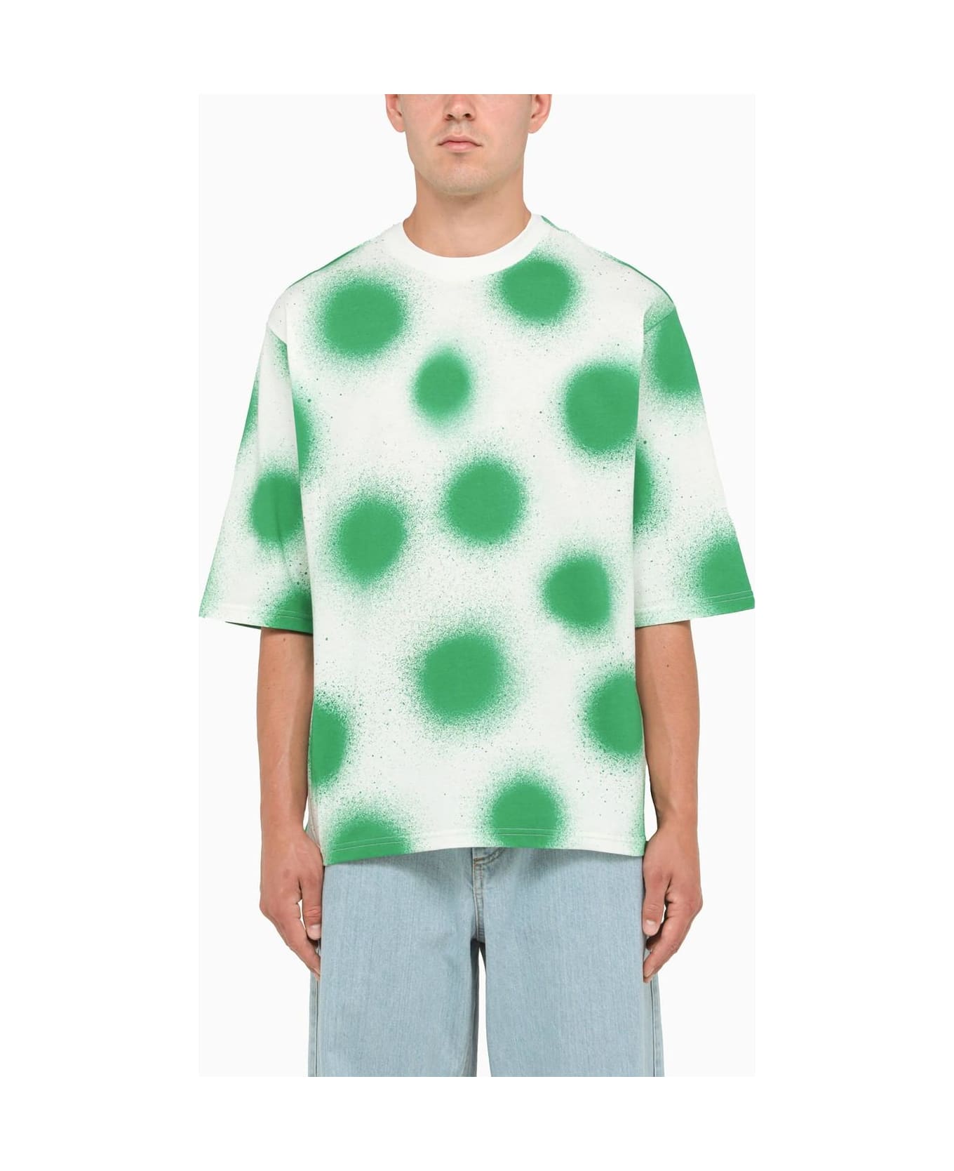 Moncler Genius White And Green Polka Dot T-shirt - WHITE